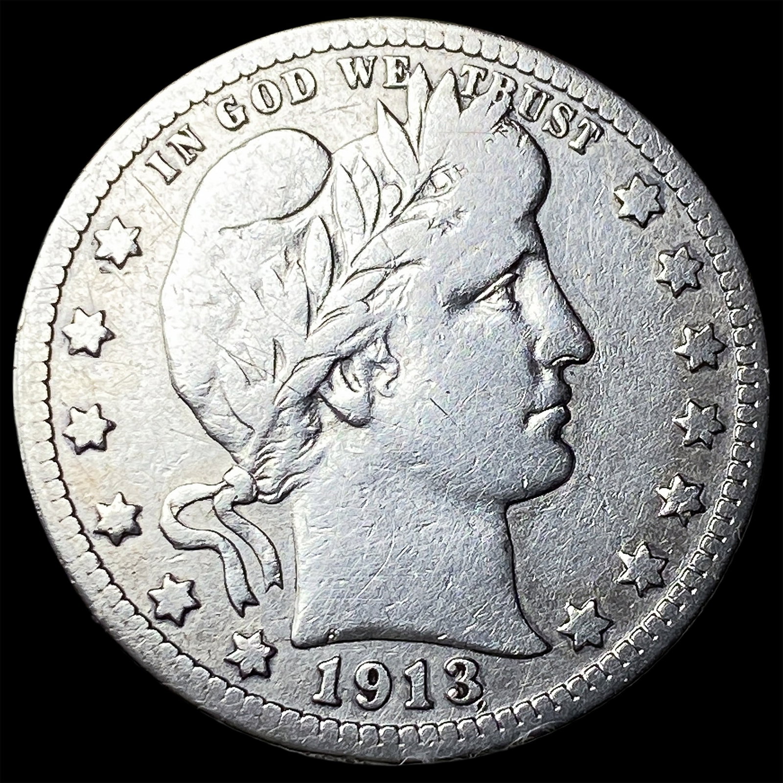 1913-D Silver Barber Quarter NEARLY UNCIRCULATED: 1913-D Silver Barber Quarter NEARLY UNCIRCULATED