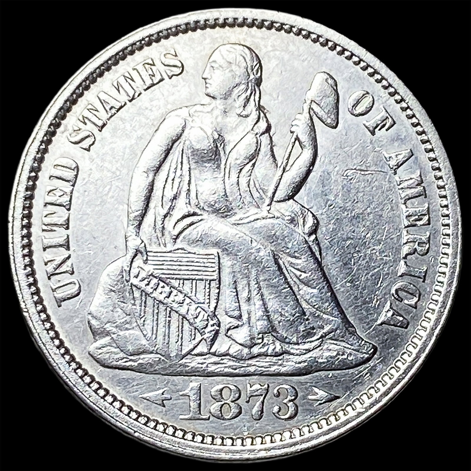 1873 Arrows Seated Liberty Dime CLOSELY UNCIRCULATED: 1873 Arrows Seated Liberty Dime CLOSELY UNCIRCULATED
