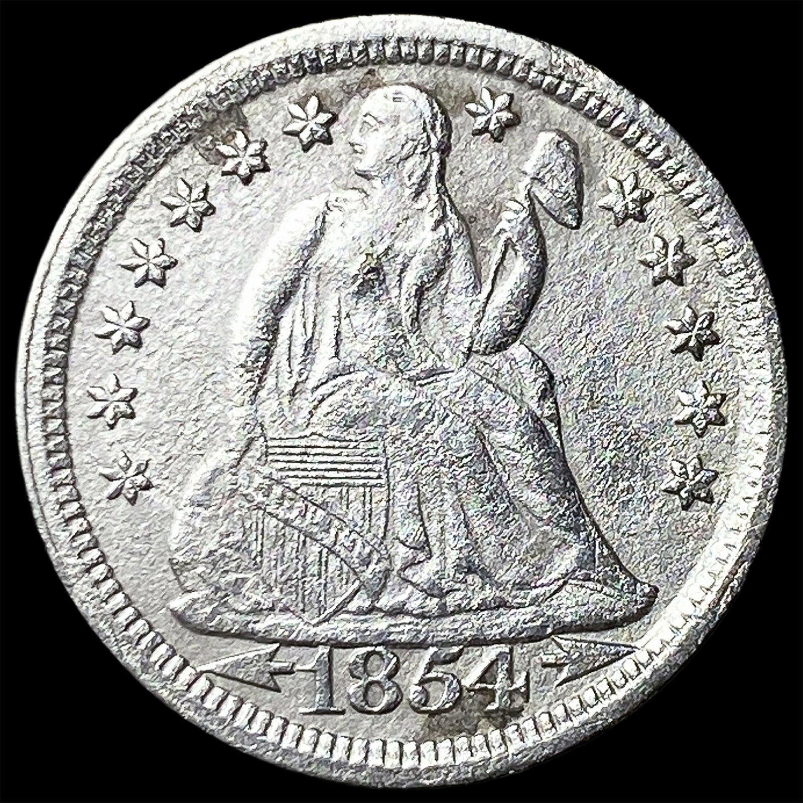 1854 Arrows Seated Liberty Dime CLOSELY UNCIRCULATED: 1854 Arrows Seated Liberty Dime CLOSELY UNCIRCULATED