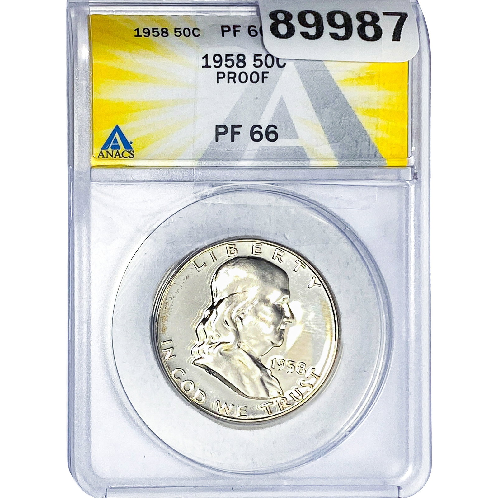 1958 Washington Silver Half Dollar ANACS PF66 PROOF: 1958 Washington Silver Half Dollar ANACS PF66 PROOF