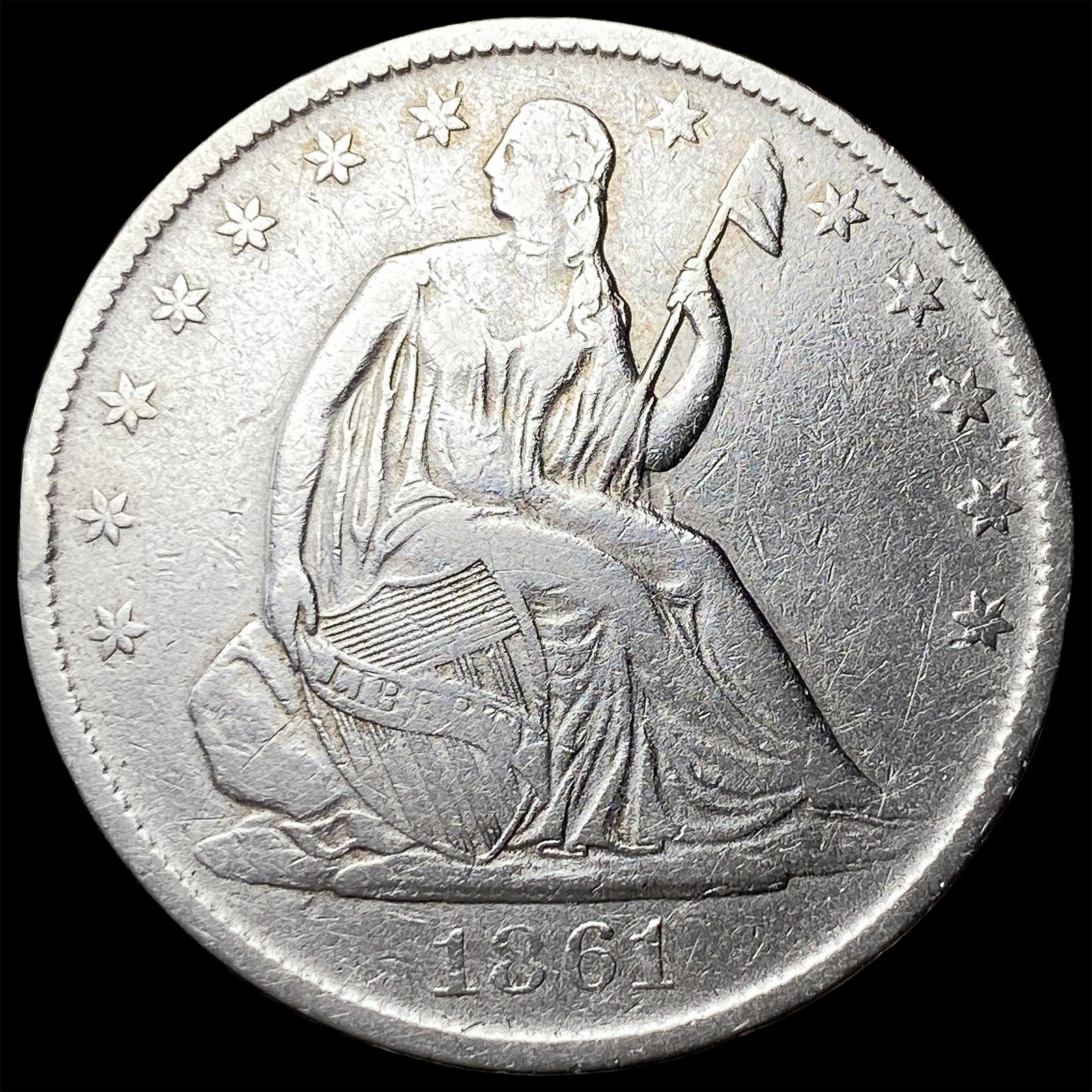 1861-O Silver Seated Liberty Half Dollar NEARLY UNCIRCULATED: 1861-O Silver Seated Liberty Half Dollar NEARLY UNCIRCULATED