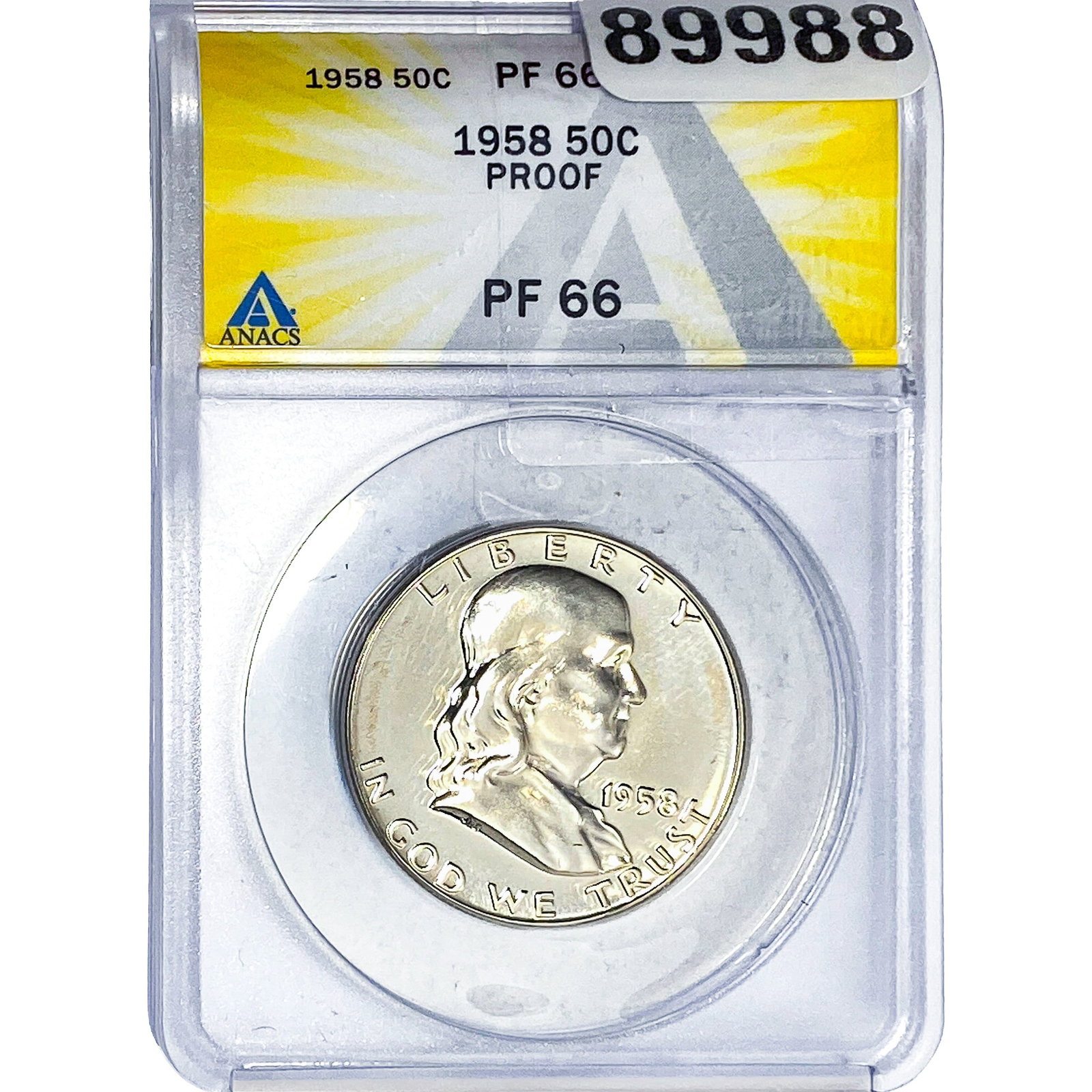 1958 Washington Silver Half Dollar ANACS PF66 PROOF: 1958 Washington Silver Half Dollar ANACS PF66 PROOF