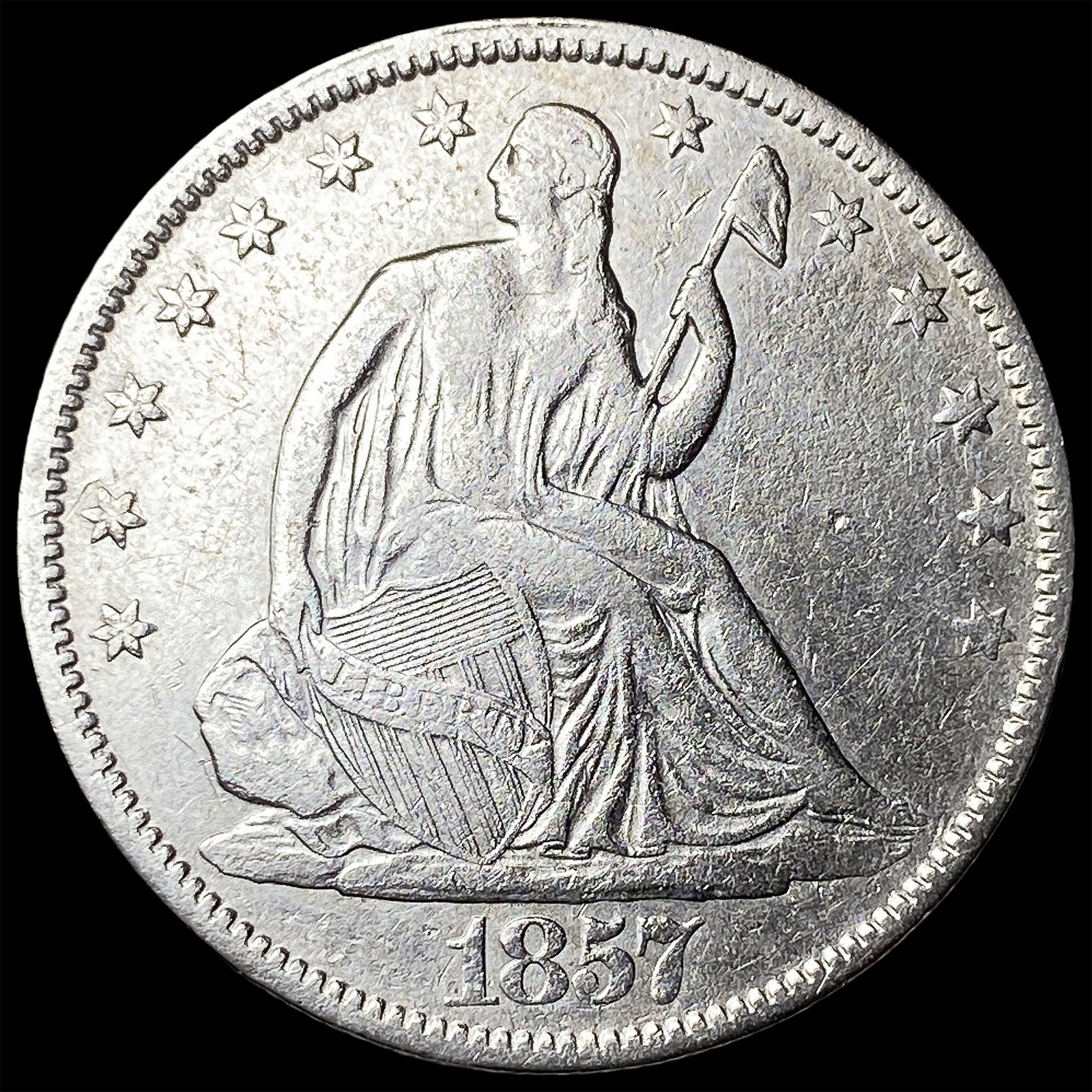 1857 Silver Seated Liberty Half Dollar NEARLY UNCIRCULATED: 1857 Silver Seated Liberty Half Dollar NEARLY UNCIRCULATED