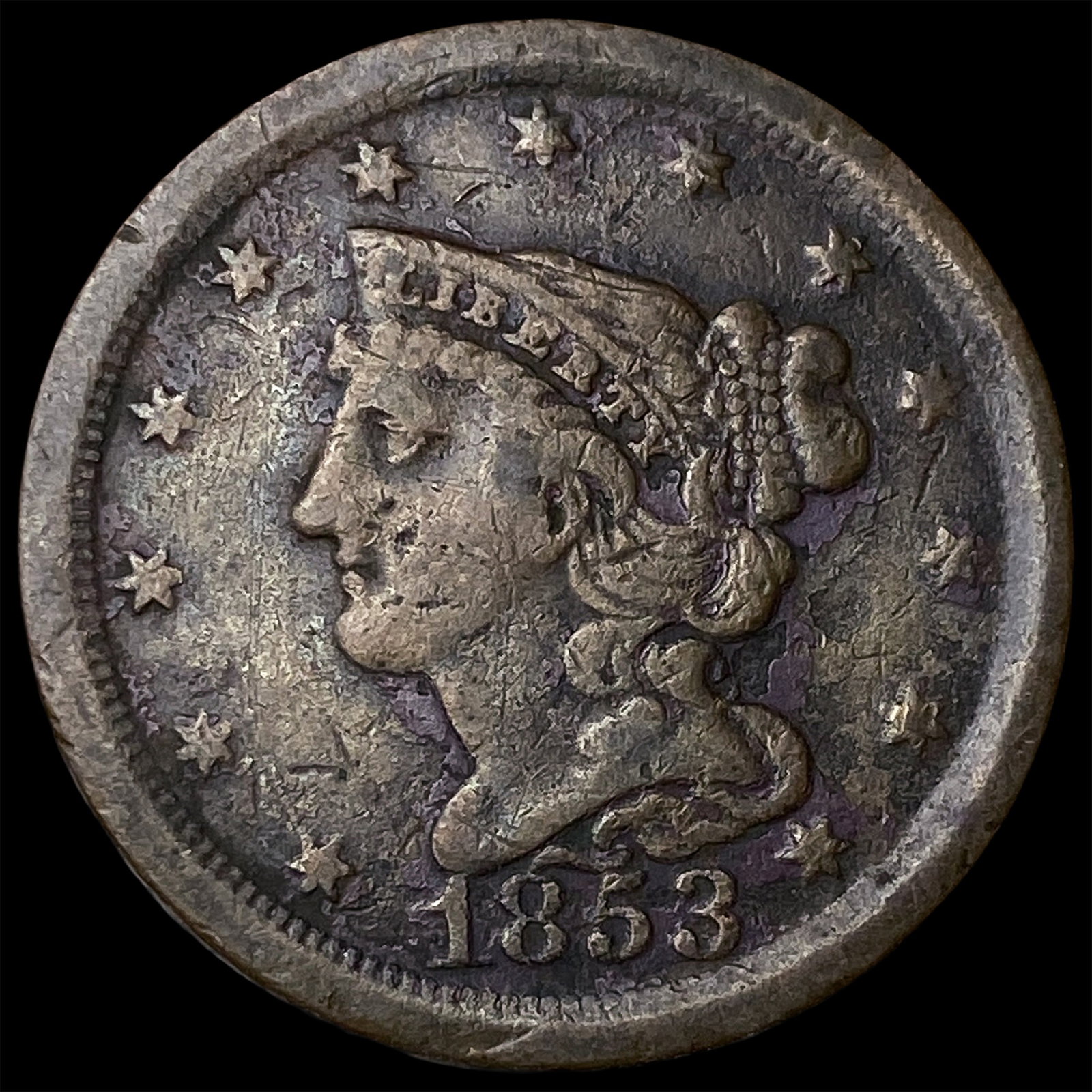 1853 Braided Hair Half Cent ABOUT UNCIRCULATED: 1853 Braided Hair Half Cent ABOUT UNCIRCULATED