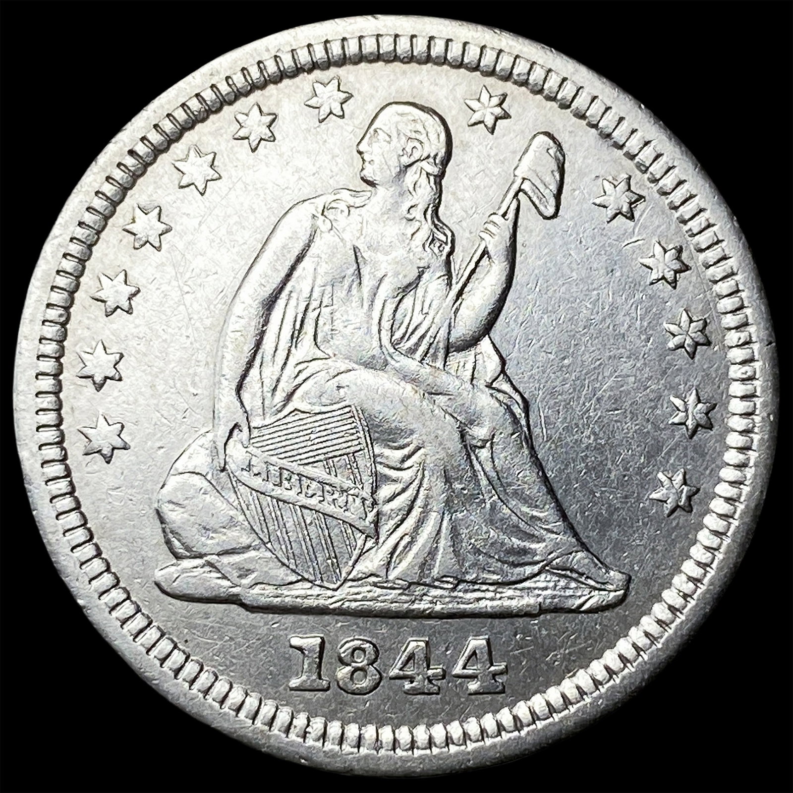 1844-O Silver Seated Liberty Quarter CLOSELY UNCIRCULATED: 1844-O Silver Seated Liberty Quarter CLOSELY UNCIRCULATED