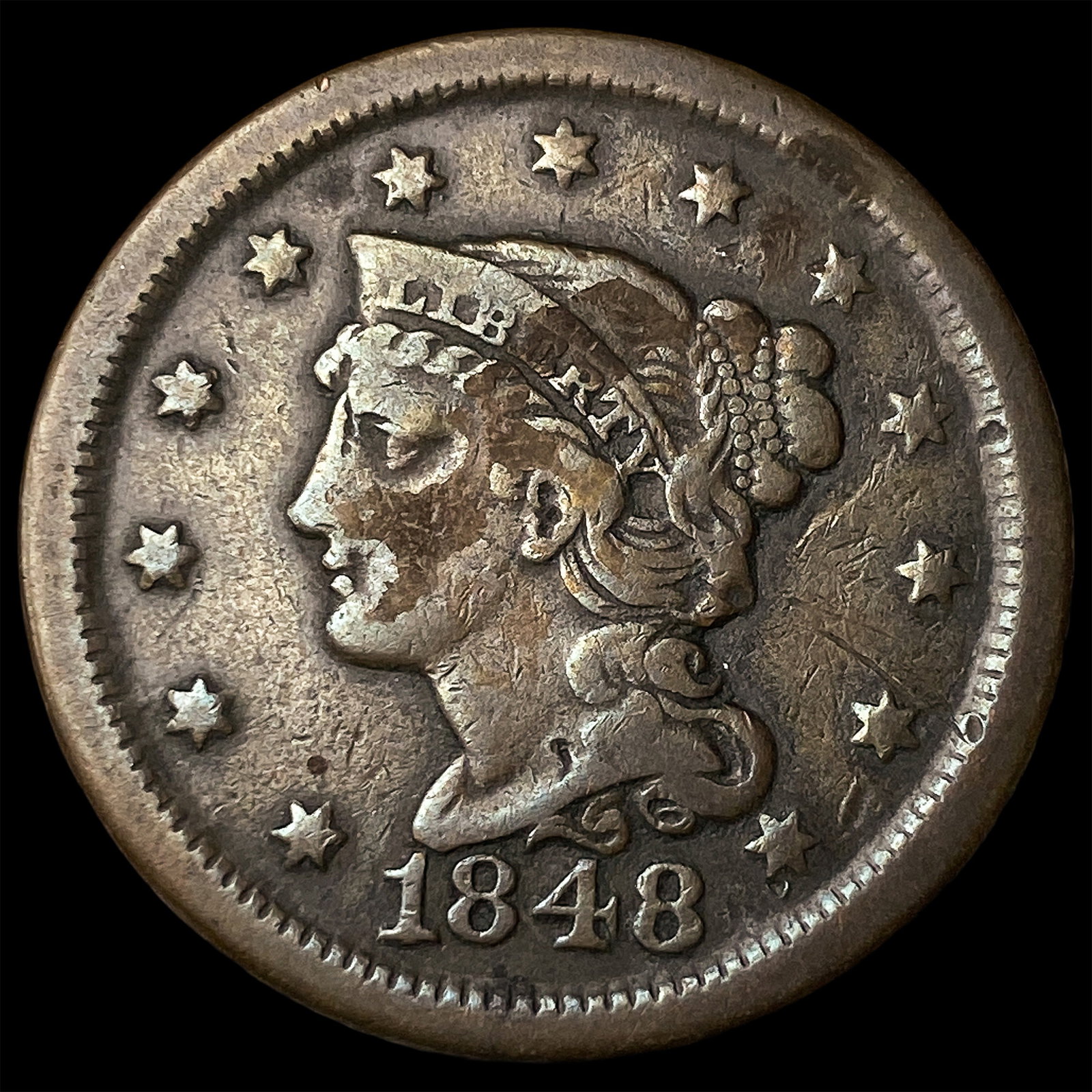 1848 Braided Hair Large Cent LIGHTLY CIRCULATED (1 of 2)