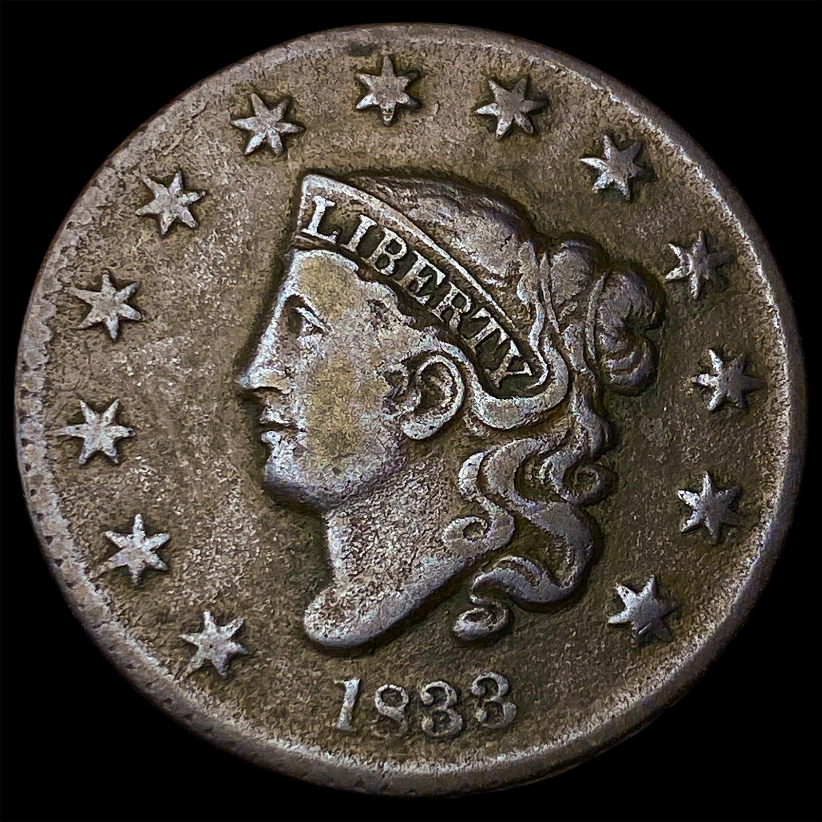 1833 Coronet Head Large Cent NEARLY UNCIRCULATED: 1833 Coronet Head Large Cent NEARLY UNCIRCULATED