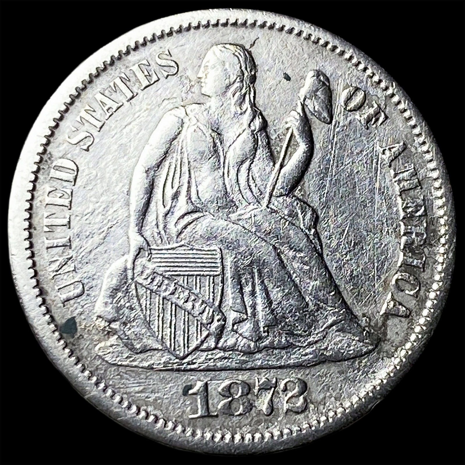 1872-S Silver Seated Liberty Dime CLOSELY UNCIRCULATED (1 of 2)