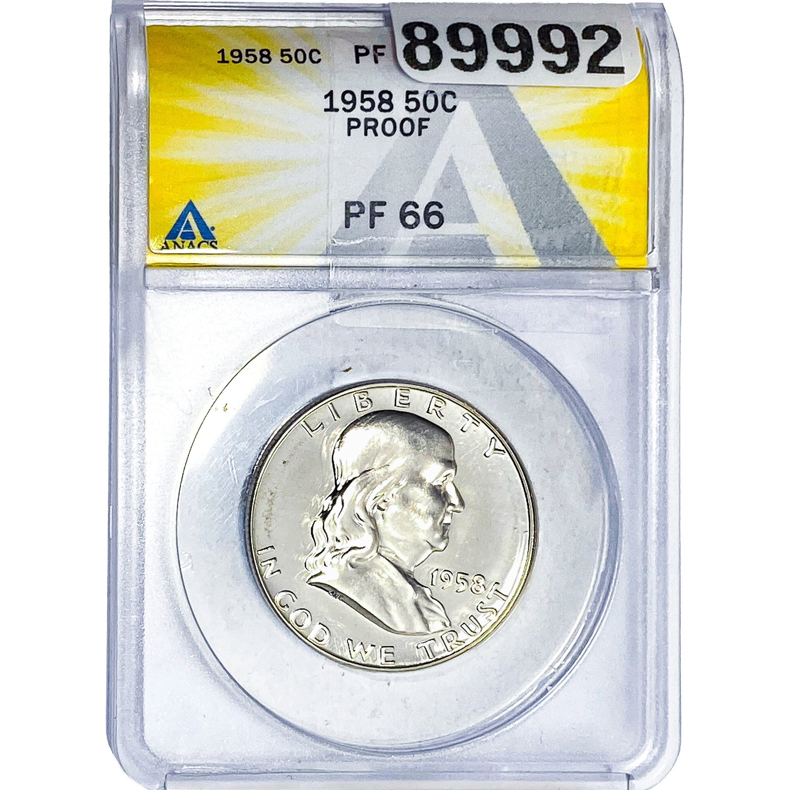 1958 Washington Silver Half Dollar ANACS PF66 PROOF: 1958 Washington Silver Half Dollar ANACS PF66 PROOF