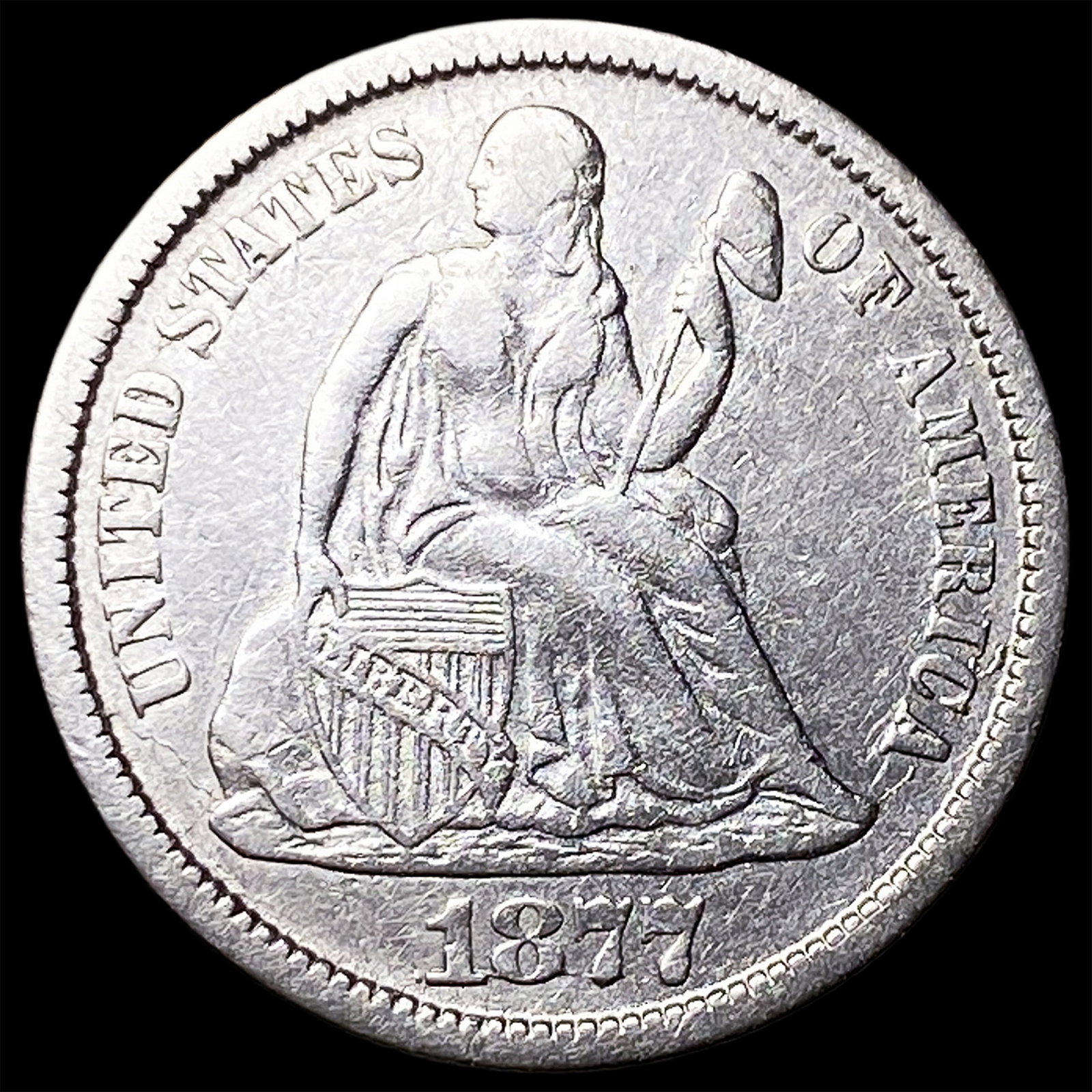 1877-CC Silver Seated Liberty Dime NEARLY UNCIRCULATED: 1877-CC Silver Seated Liberty Dime NEARLY UNCIRCULATED