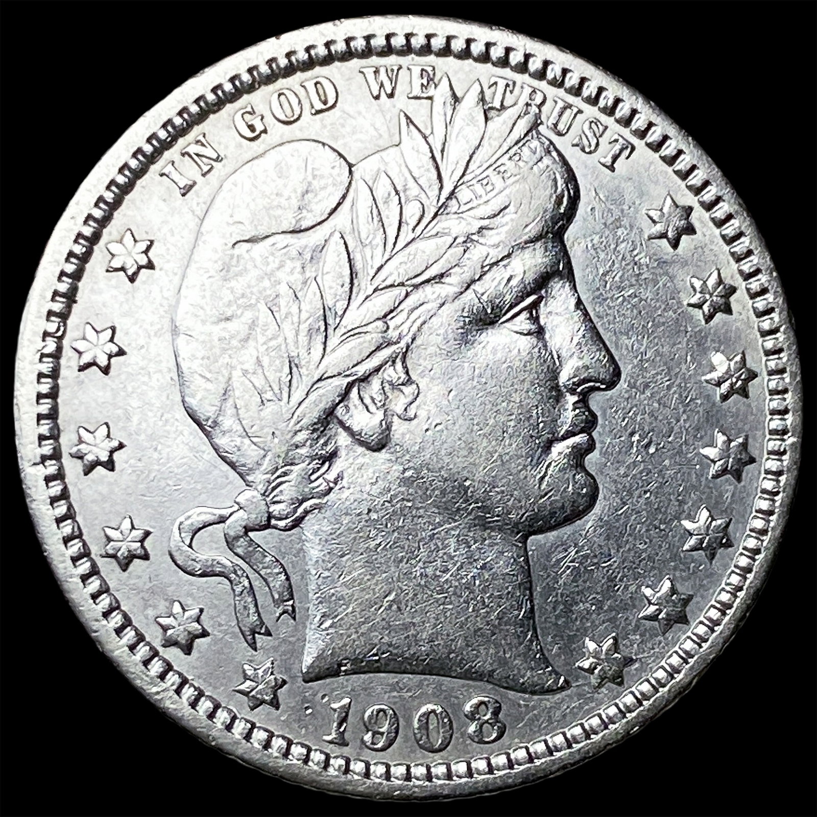 1908-O Barber Silver Quarter CLOSELY UNCIRCULATED: 1908-O Barber Silver Quarter CLOSELY UNCIRCULATED