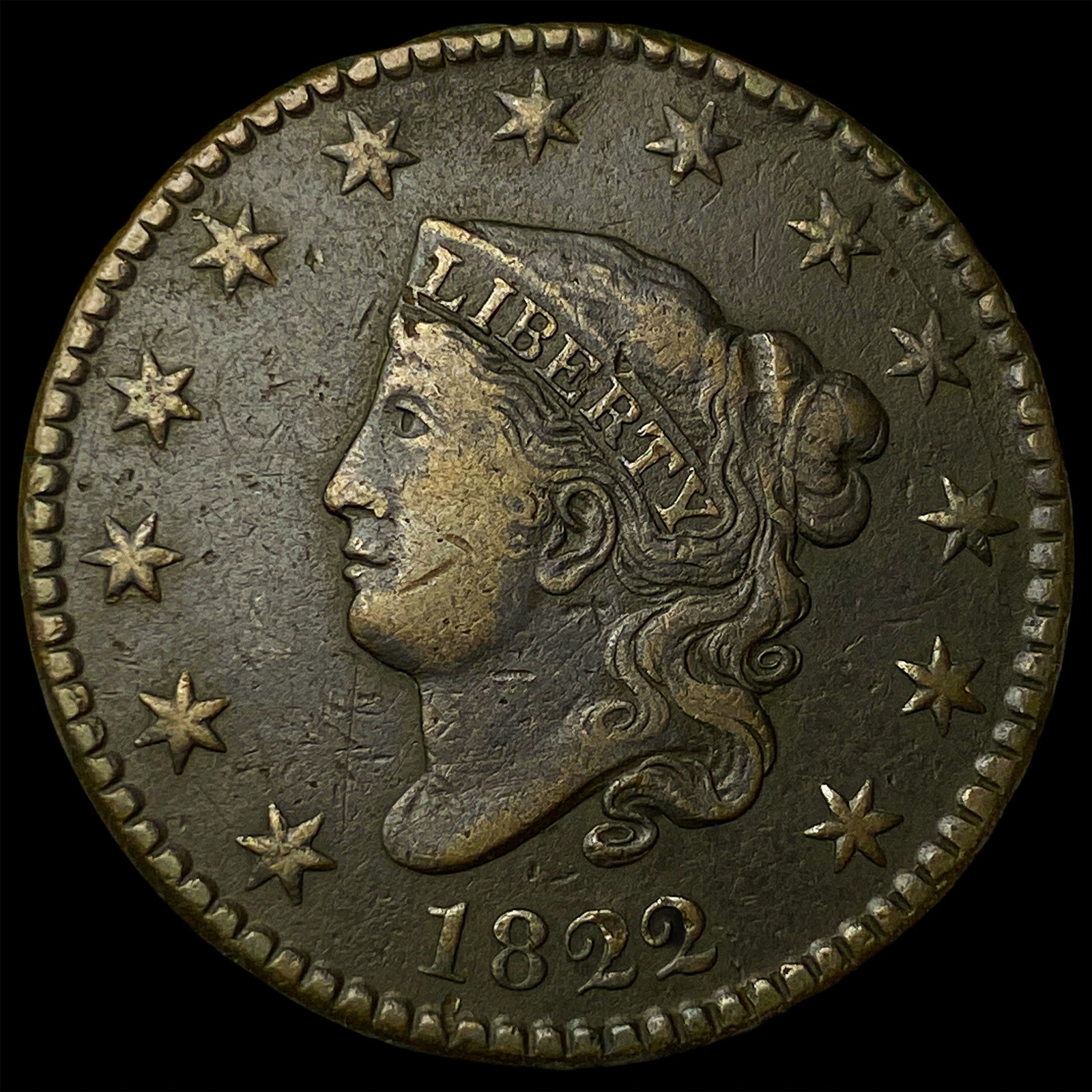 1822 Coronet Head Large Cent NEARLY UNCIRCULATED: 1822 Coronet Head Large Cent NEARLY UNCIRCULATED