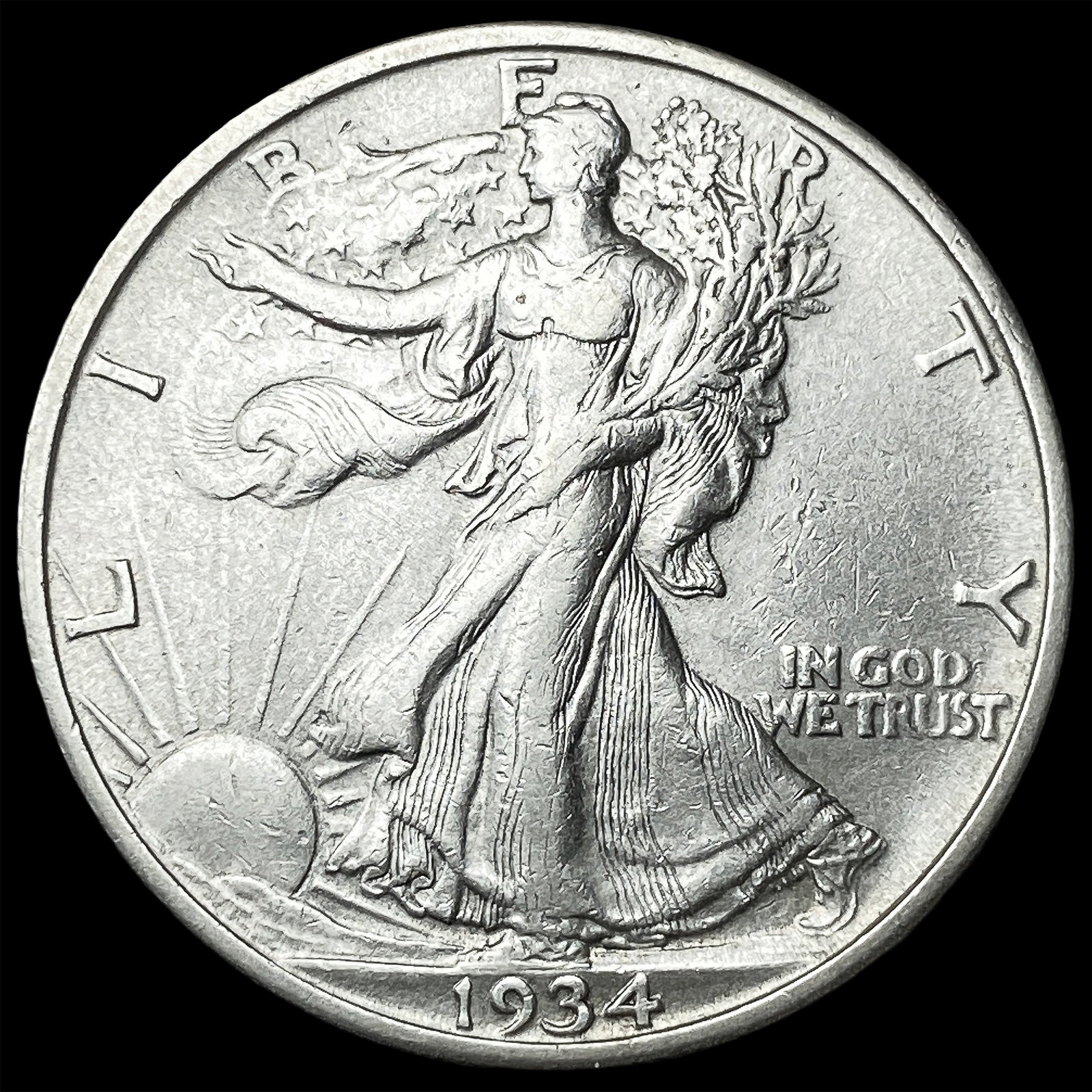 1934-S Silver Walking Liberty Half Dollar CLOSELY UNCIRCULATED: 1934-S Silver Walking Liberty Half Dollar CLOSELY UNCIRCULATED