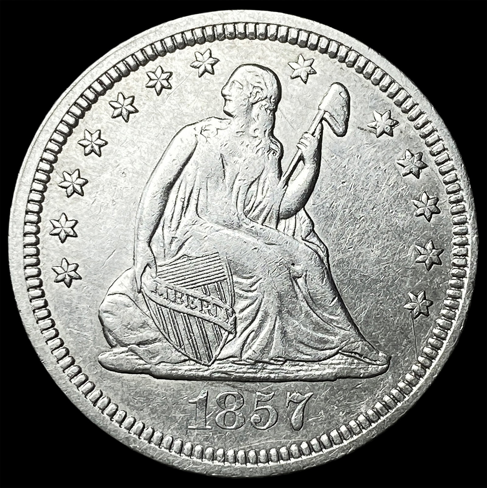 1857 Seated Liberty Quarter ABOUT UNCIRCULATED: 1857 Seated Liberty Quarter ABOUT UNCIRCULATED