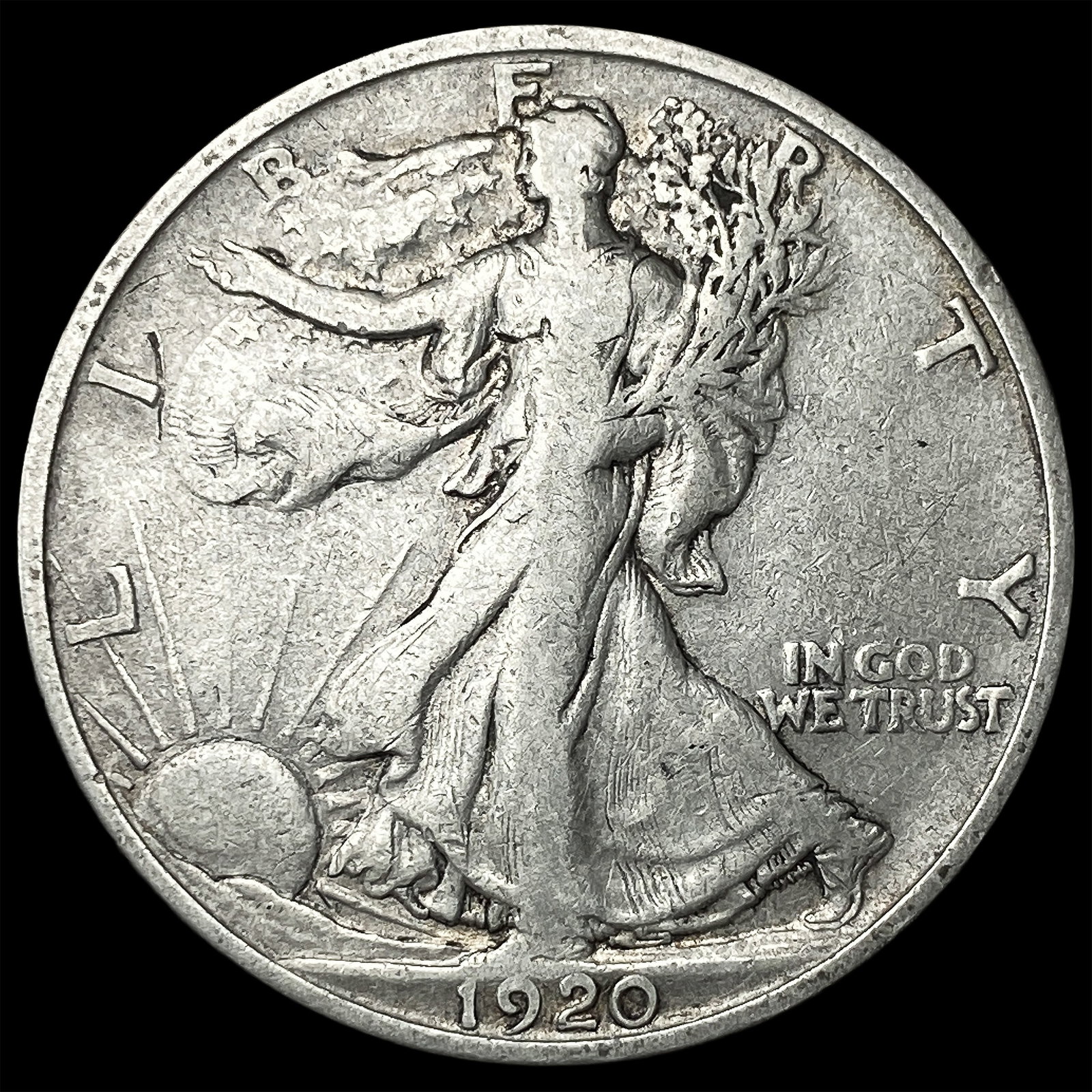 1920-S Silver Walking Liberty Half Dollar NICELY CIRCULATED: 1920-S Silver Walking Liberty Half Dollar NICELY CIRCULATED