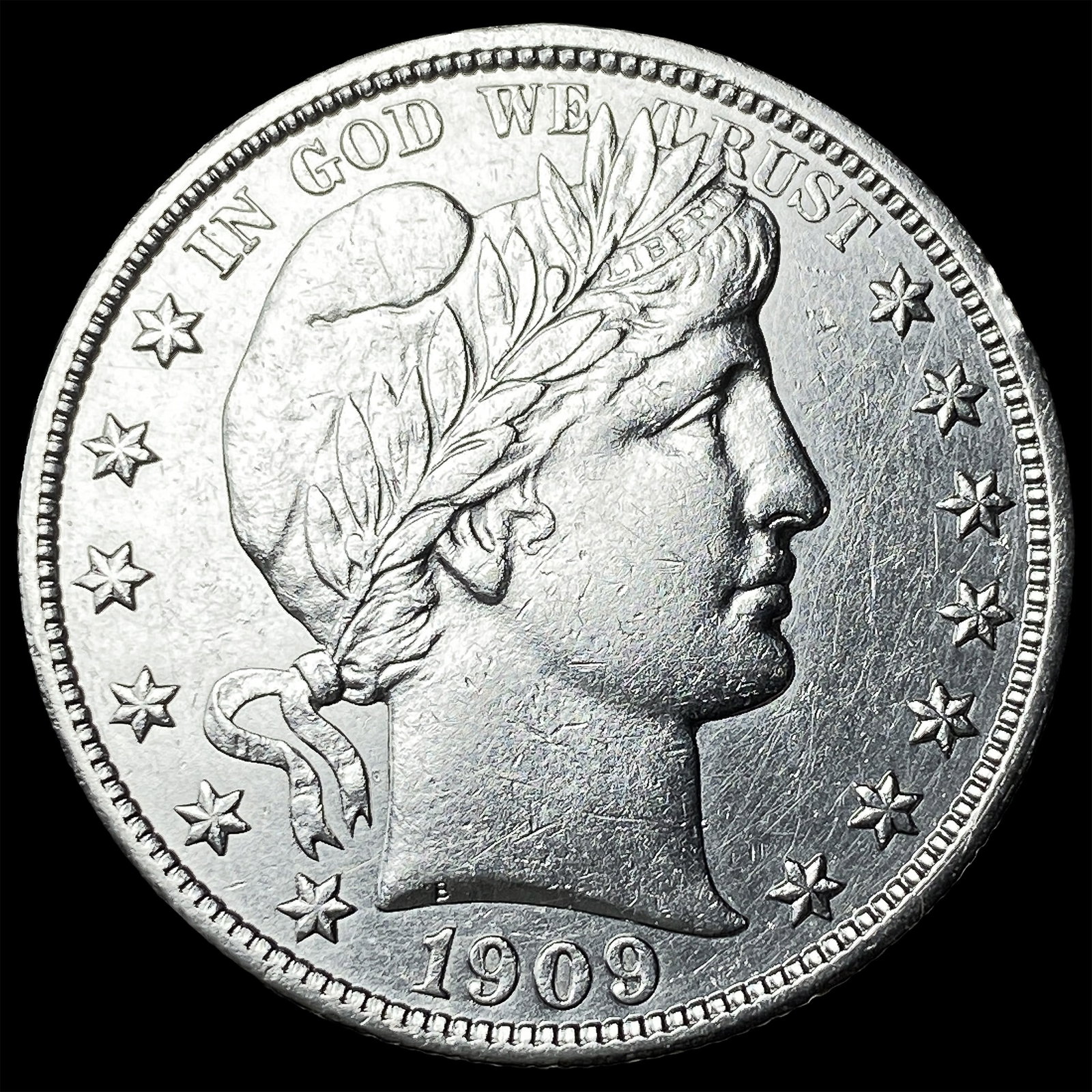 1909-S Silver Barber Half Dollar CHOICE AU: 1909-S Silver Barber Half Dollar CHOICE AU