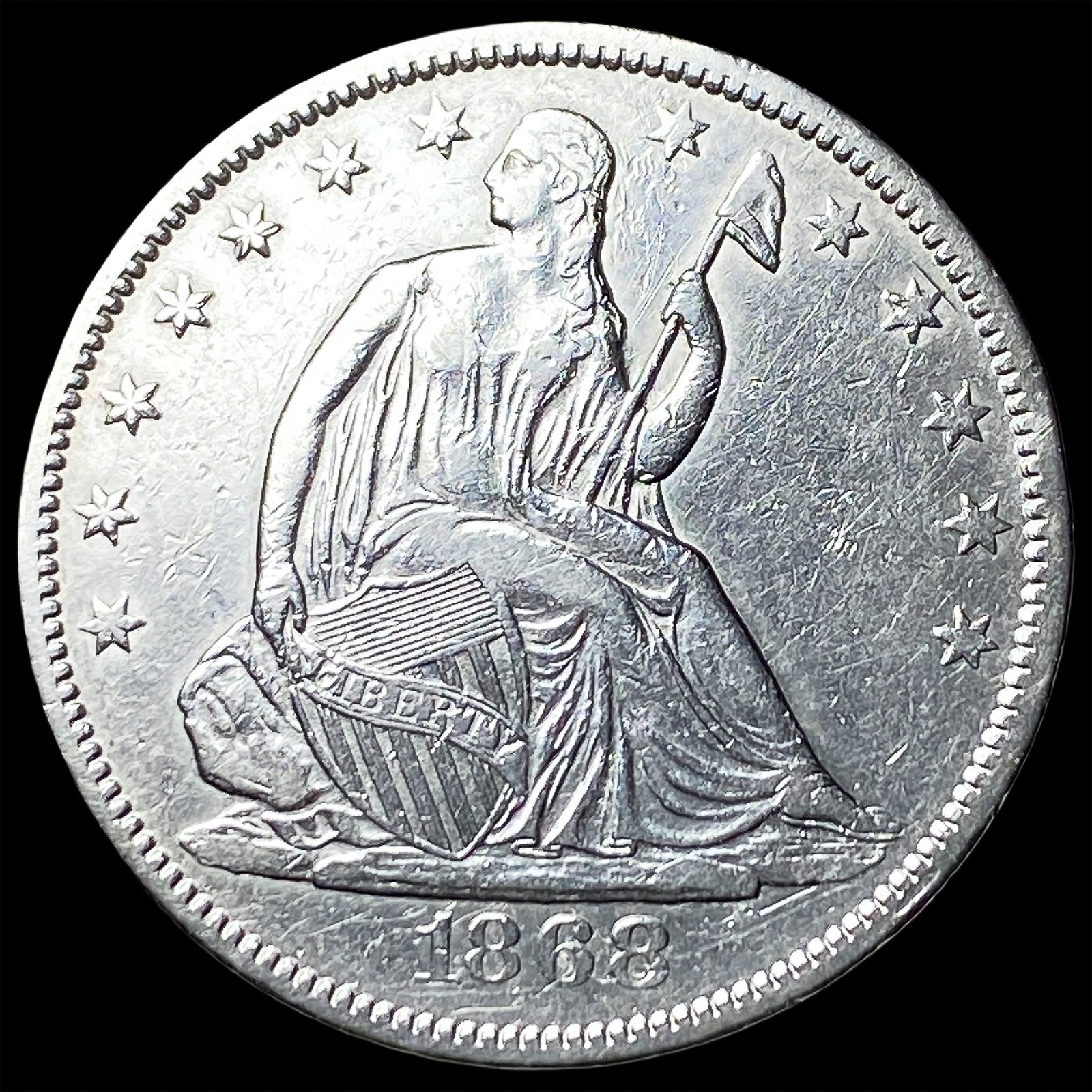 1868-S Silver Seated Liberty Half Dollar CLOSELY UNCIRCULATED: 1868-S Silver Seated Liberty Half Dollar CLOSELY UNCIRCULATED