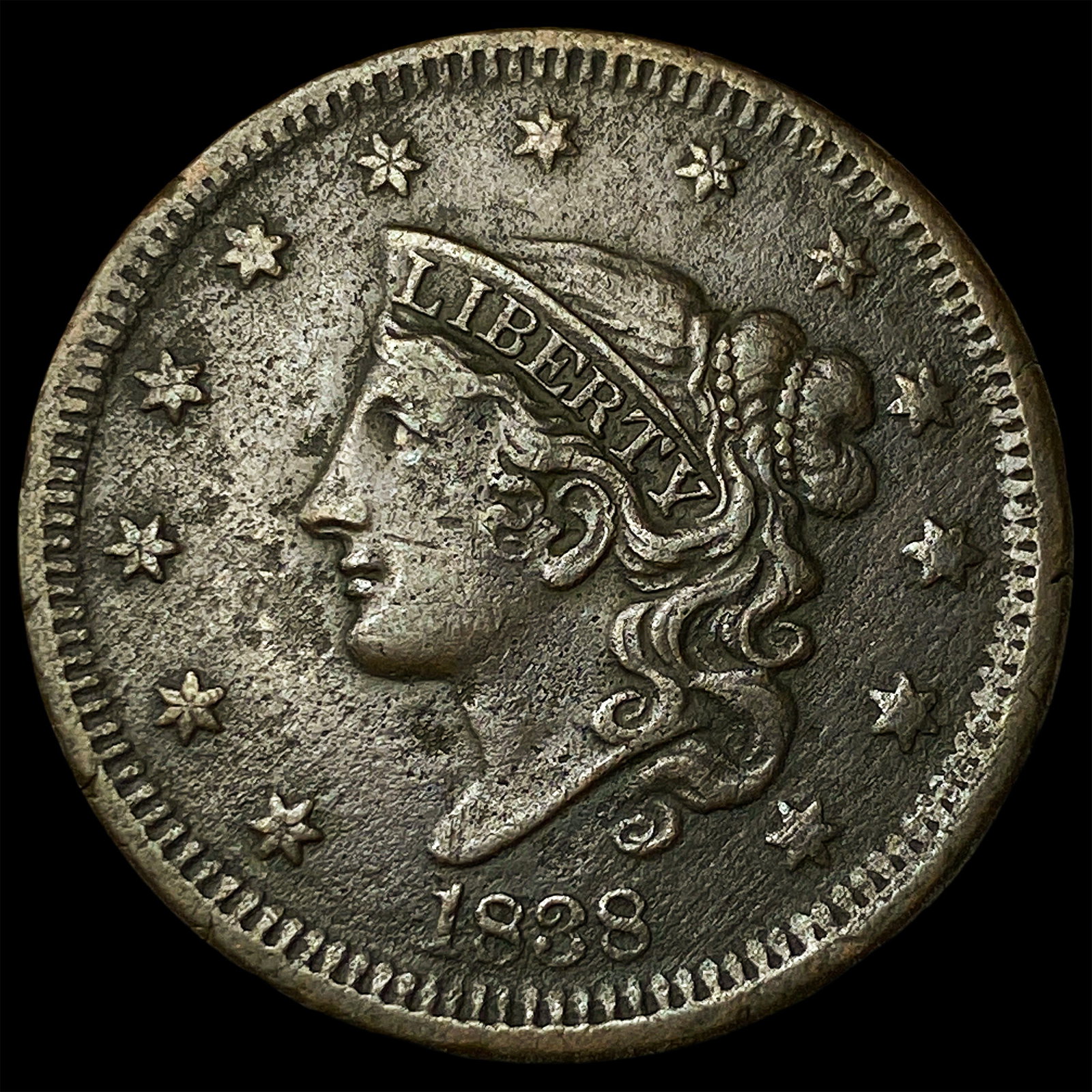 1838 Coronet Head Large Cent NEARLY UNCIRCULATED: 1838 Coronet Head Large Cent NEARLY UNCIRCULATED