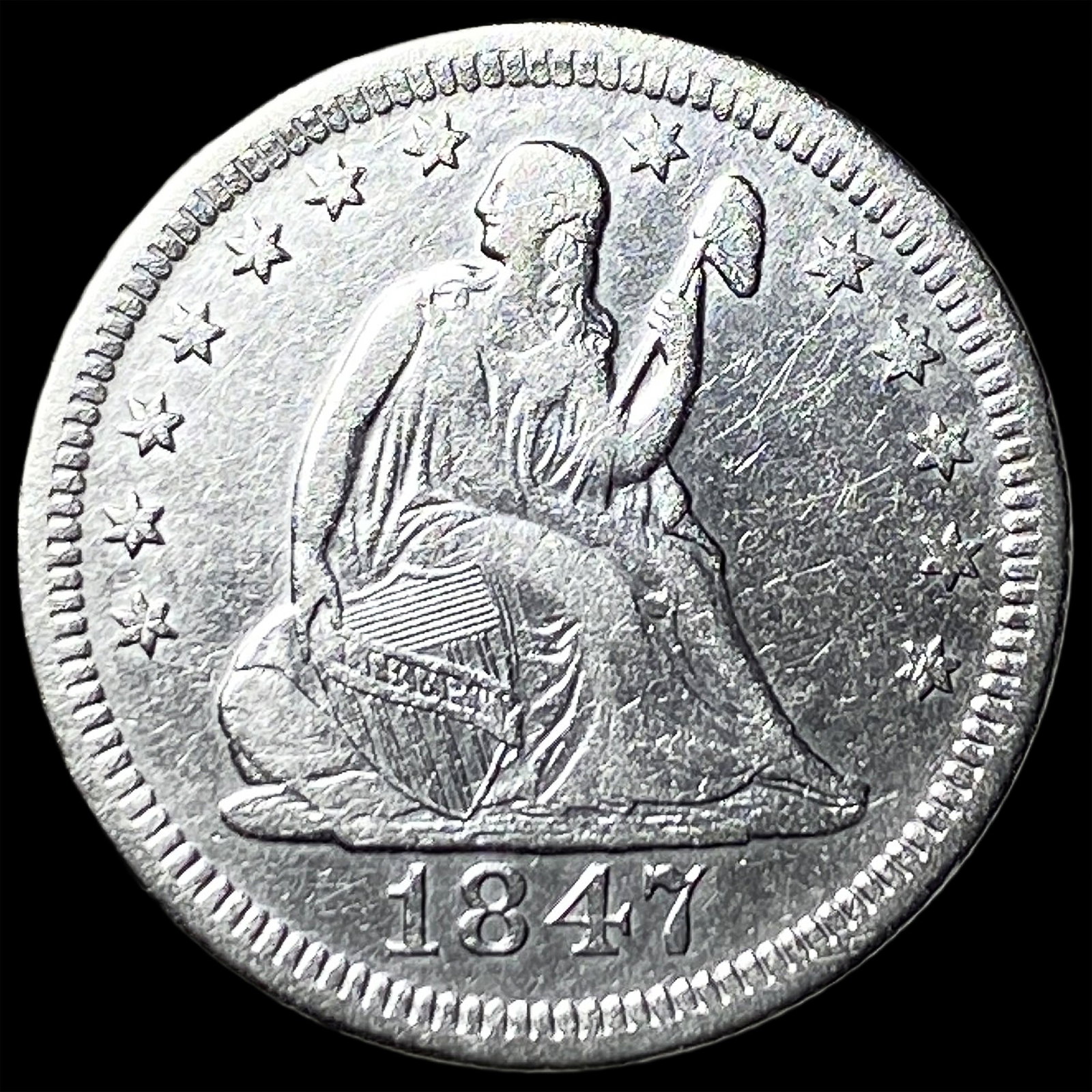 1847-O Silver Seated Liberty Quarter NEARLY UNCIRCULATED: 1847-O Silver Seated Liberty Quarter NEARLY UNCIRCULATED