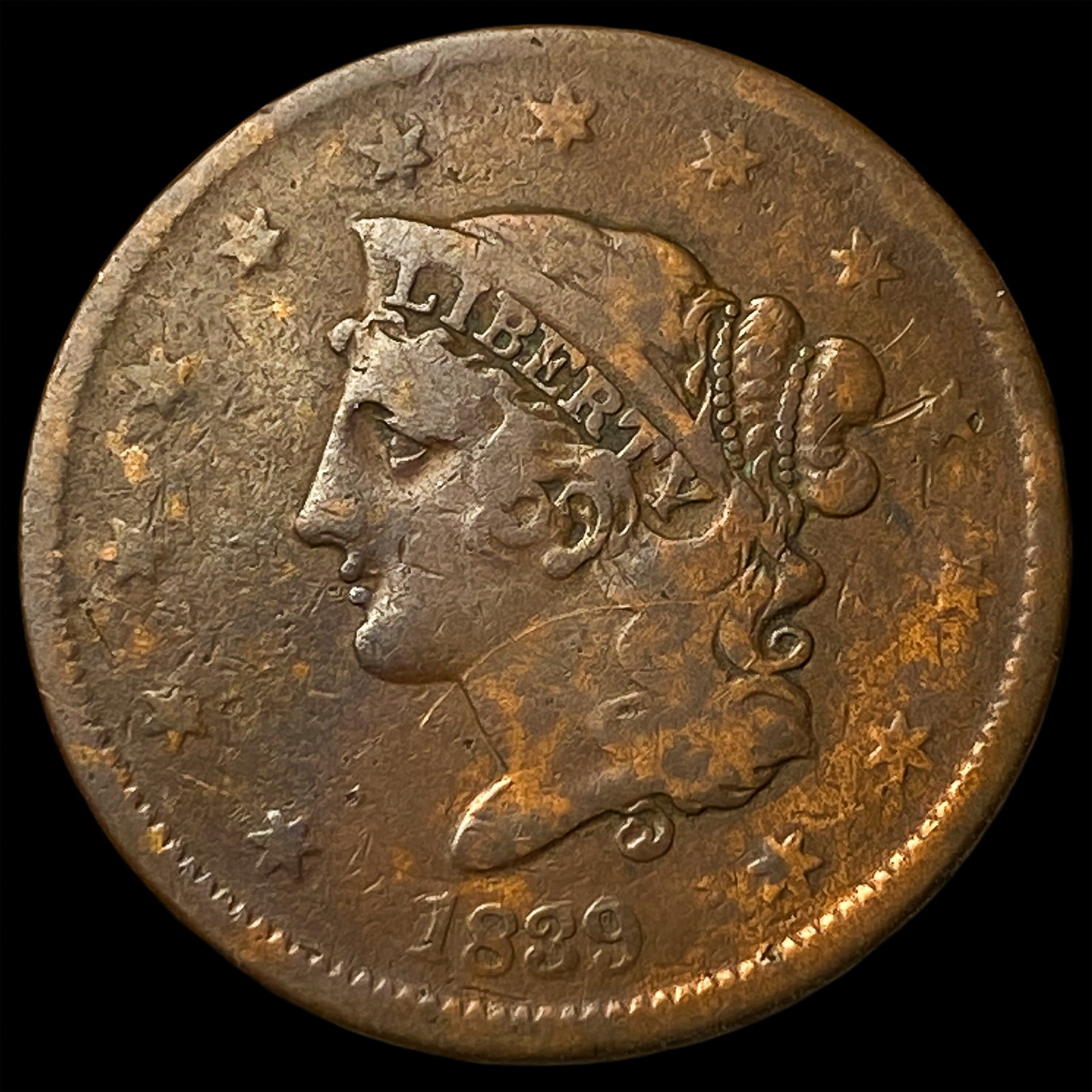 1839 Coronet Head Large Cent LIGHTLY CIRCULATED: 1839 Coronet Head Large Cent LIGHTLY CIRCULATED
