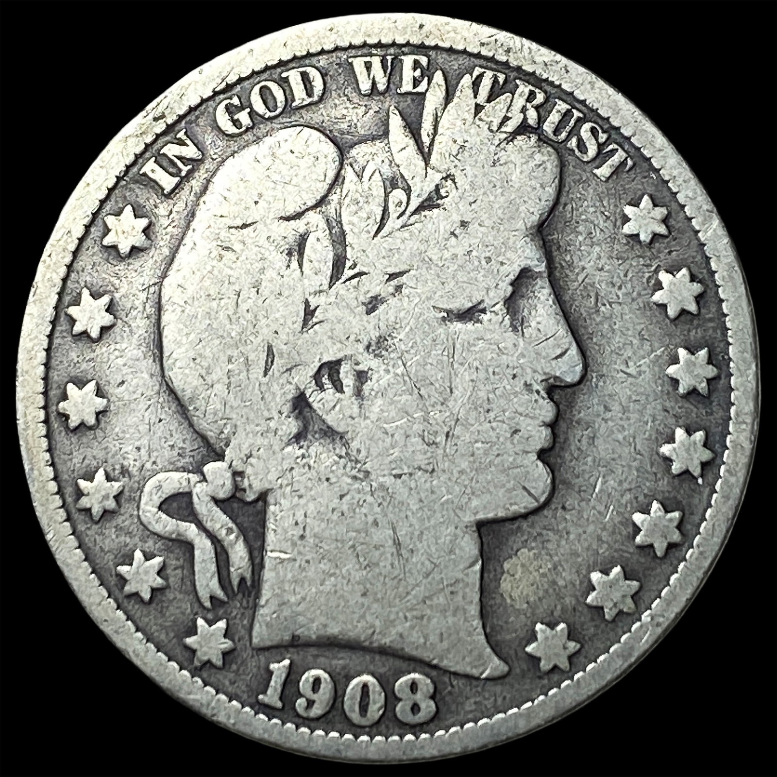 1908-S Silver Barber Half Dollar LIGHTLY CIRCULATED: 1908-S Silver Barber Half Dollar LIGHTLY CIRCULATED