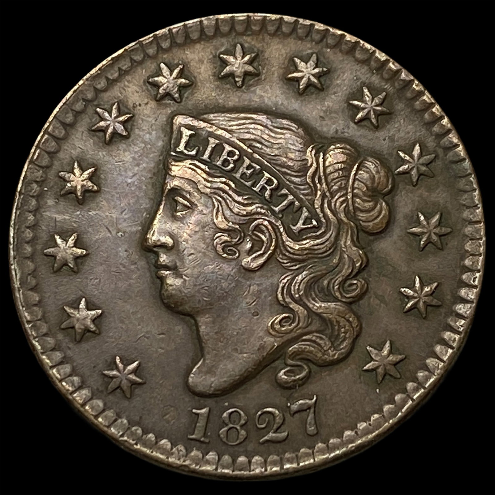 1827 Coronet Head Large Cent CLOSELY UNCIRCULATED: 1827 Coronet Head Large Cent CLOSELY UNCIRCULATED