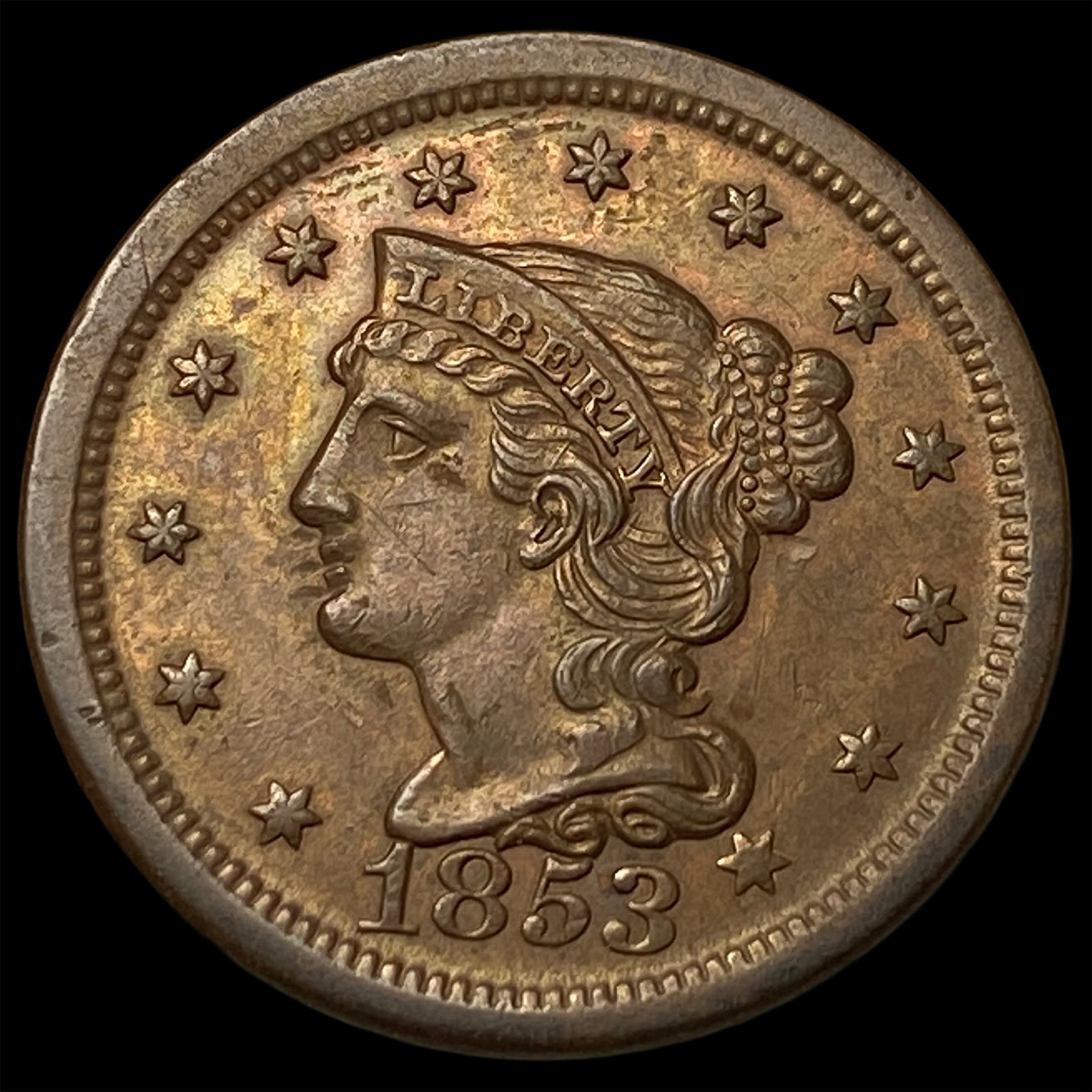 1853 Braided Hair Large Cent CHOICE AU: 1853 Braided Hair Large Cent CHOICE AU