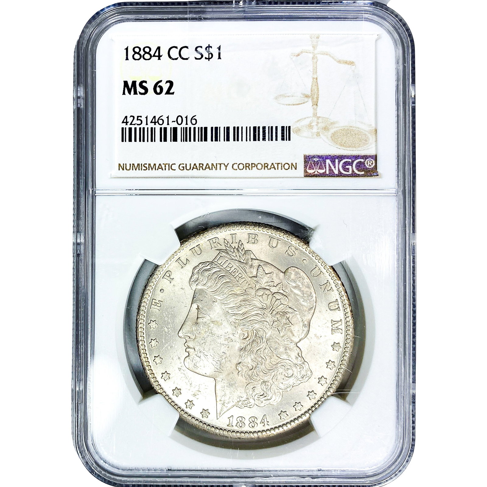 1884-CC Morgan Silver Dollar NGC MS62: 1884-CC Morgan Silver Dollar NGC MS62