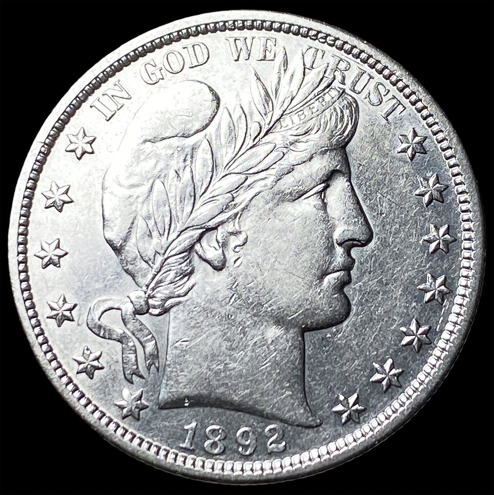 1892 Silver Barber Half Dollar CLOSELY UNCIRCULATED: 1892 Silver Barber Half Dollar CLOSELY UNCIRCULATED