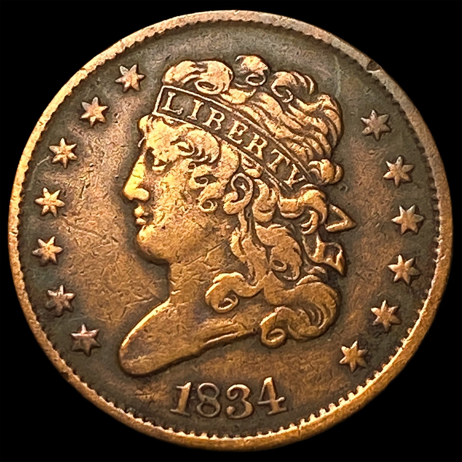 1834 Classic Head Half Cent NEARLY UNCIRCULATED: 1834 Classic Head Half Cent NEARLY UNCIRCULATED