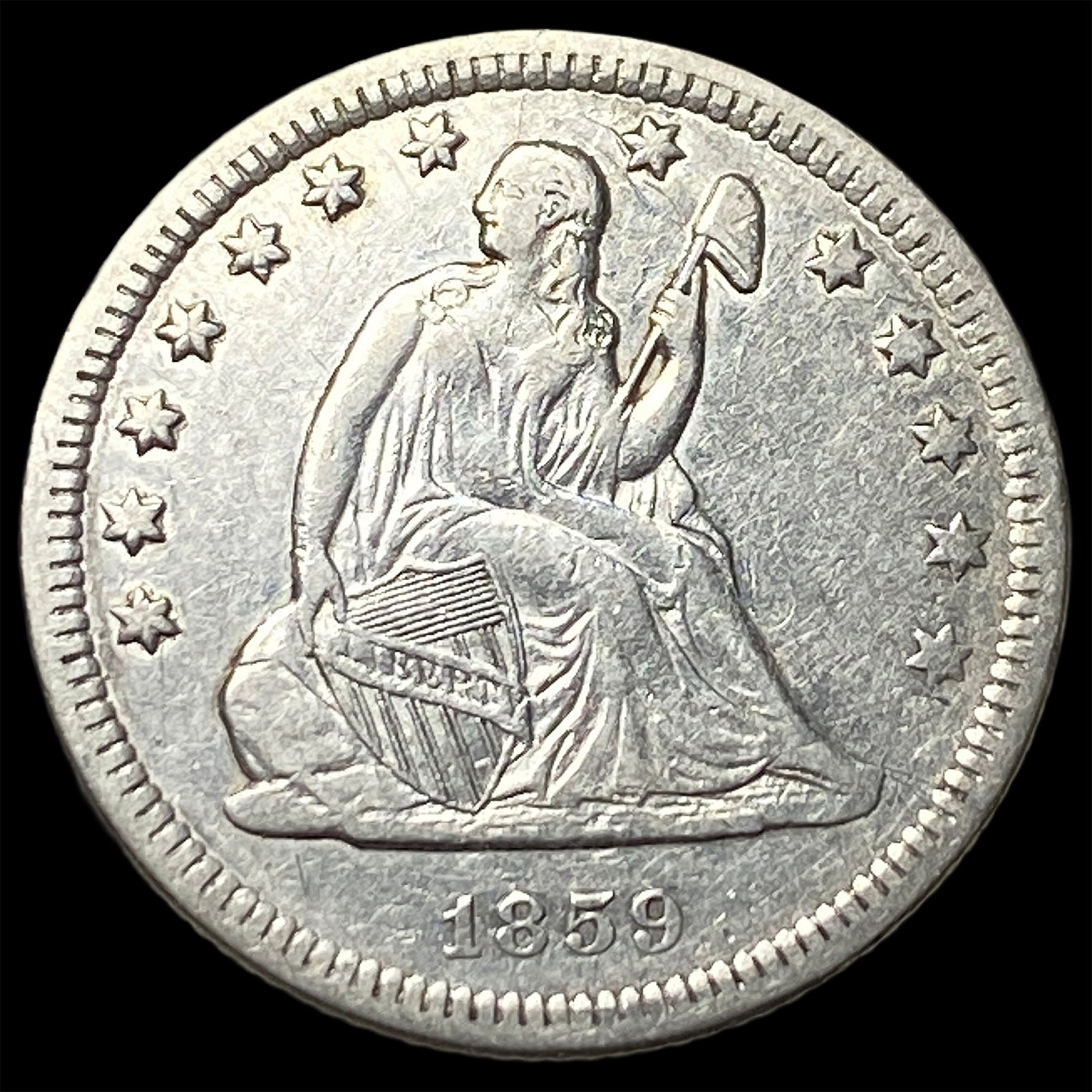 1859-O Silver Seated Liberty Quarter CLOSELY UNCIRCULATED: 1859-O Silver Seated Liberty Quarter CLOSELY UNCIRCULATED