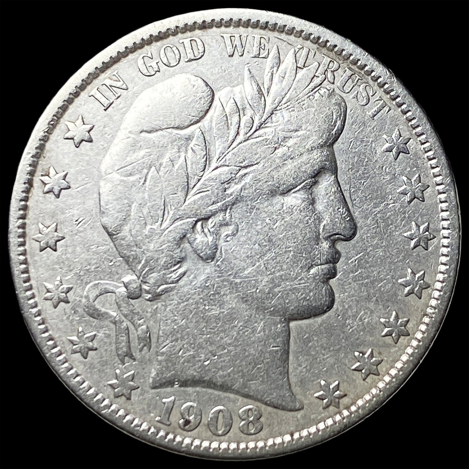 1908-O Silver Barber Half Dollar ABOUT UNCIRCULATED: 1908-O Silver Barber Half Dollar ABOUT UNCIRCULATED