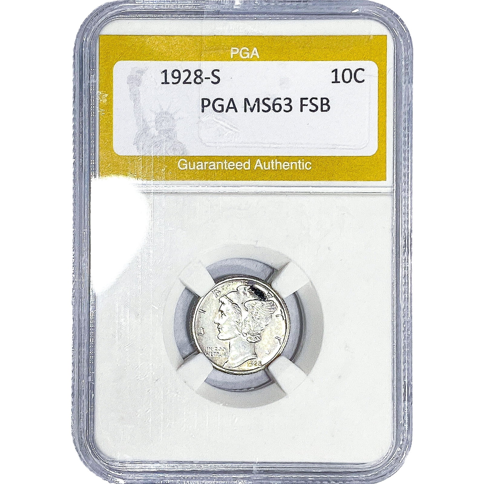 1928-S Mercury Silver Dime PGA MS63 FSB: 1928-S Mercury Silver Dime PGA MS63 FSB