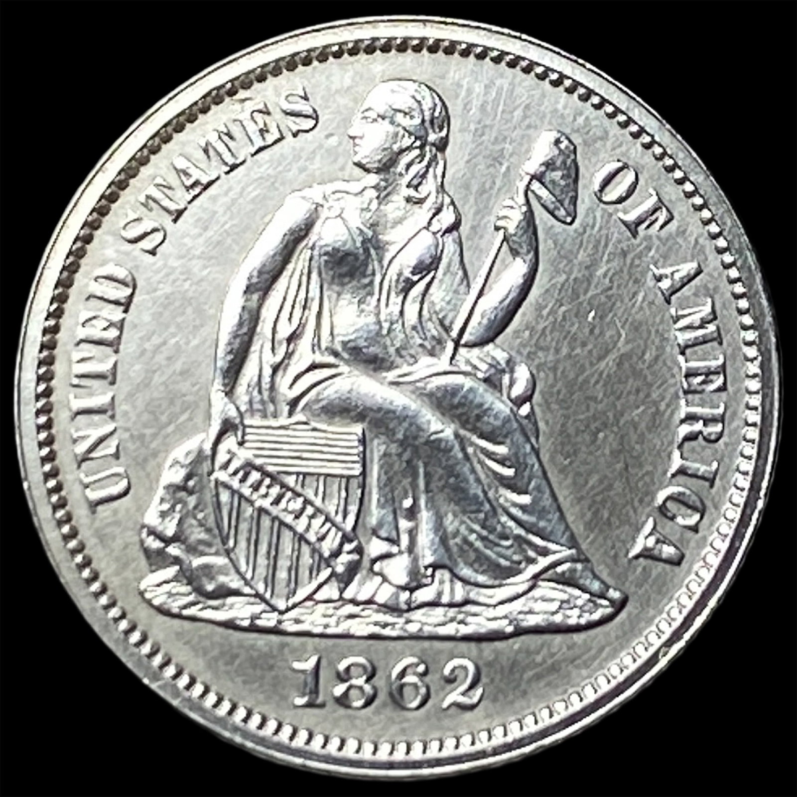 1862 Seated Liberty Silver Dime UNCIRCULATED: 1862 Seated Liberty Silver Dime UNCIRCULATED