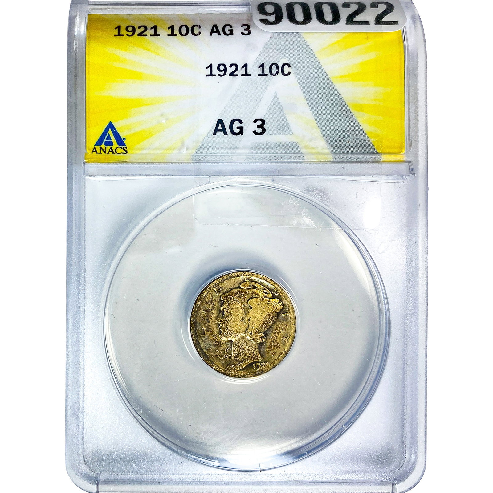 1921 Mercury Silver Dime ANACS AG3: 1921 Mercury Silver Dime ANACS AG3
