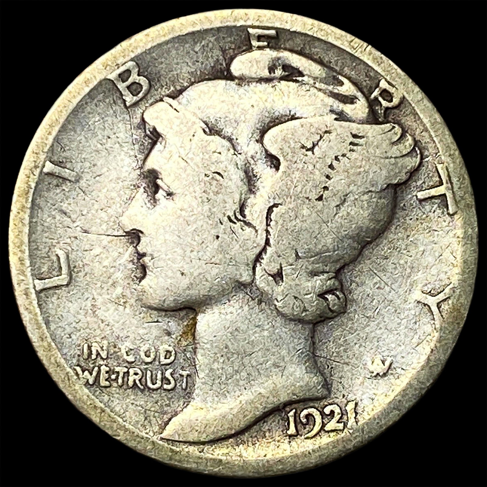 1921-D Silver Mercury Dime LIGHTLY CIRCULATED: 1921-D Silver Mercury Dime LIGHTLY CIRCULATED