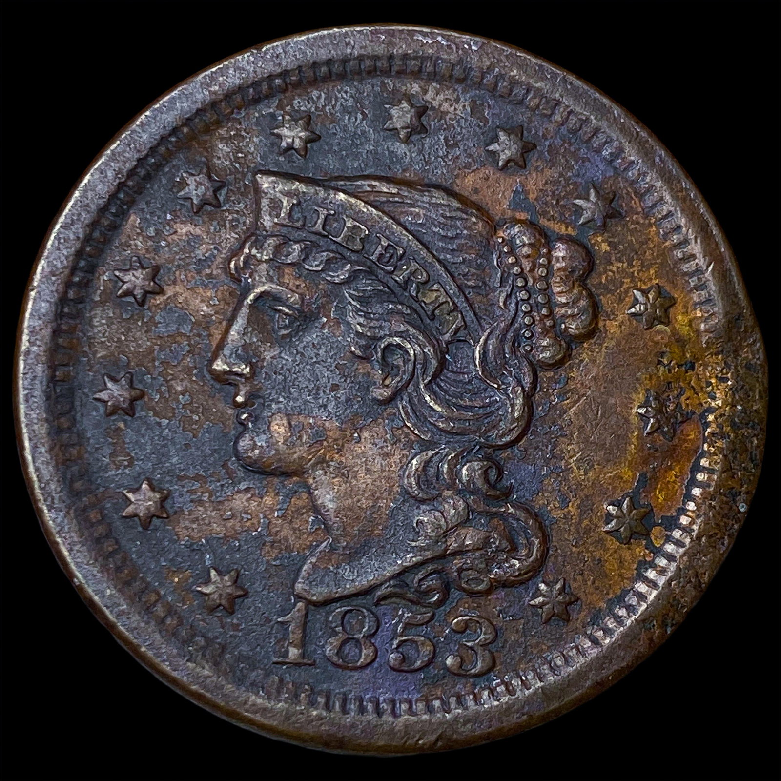 1853 Braided Hair Large Cent HIGH GRADE: 1853 Braided Hair Large Cent HIGH GRADE