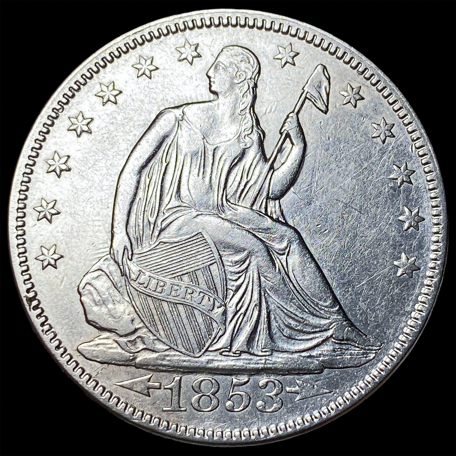 1853 Arrows Seated Liberty Half Dollar CLOSELY UNCIRCULATED: 1853 Arrows Seated Liberty Half Dollar CLOSELY UNCIRCULATED