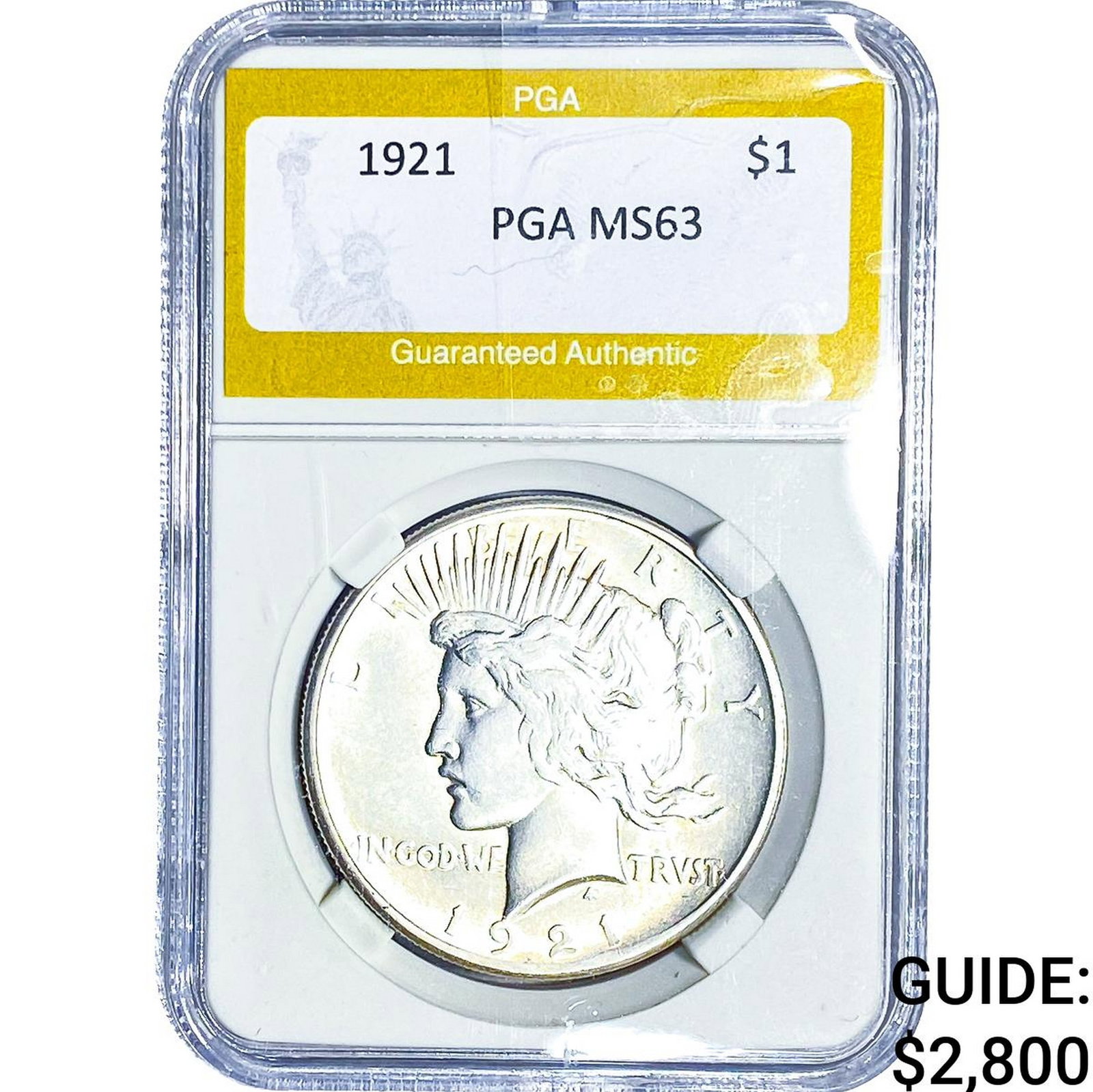 1921 Silver Peace Dollar PGA MS63: 1921 Silver Peace Dollar PGA MS63