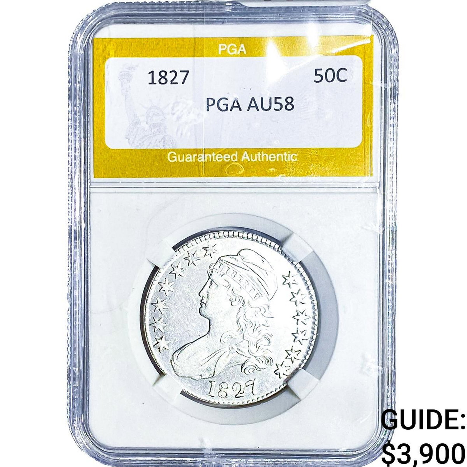 1827 Capped Bust Half Dollar PGA AU58: 1827 Capped Bust Half Dollar PGA AU58