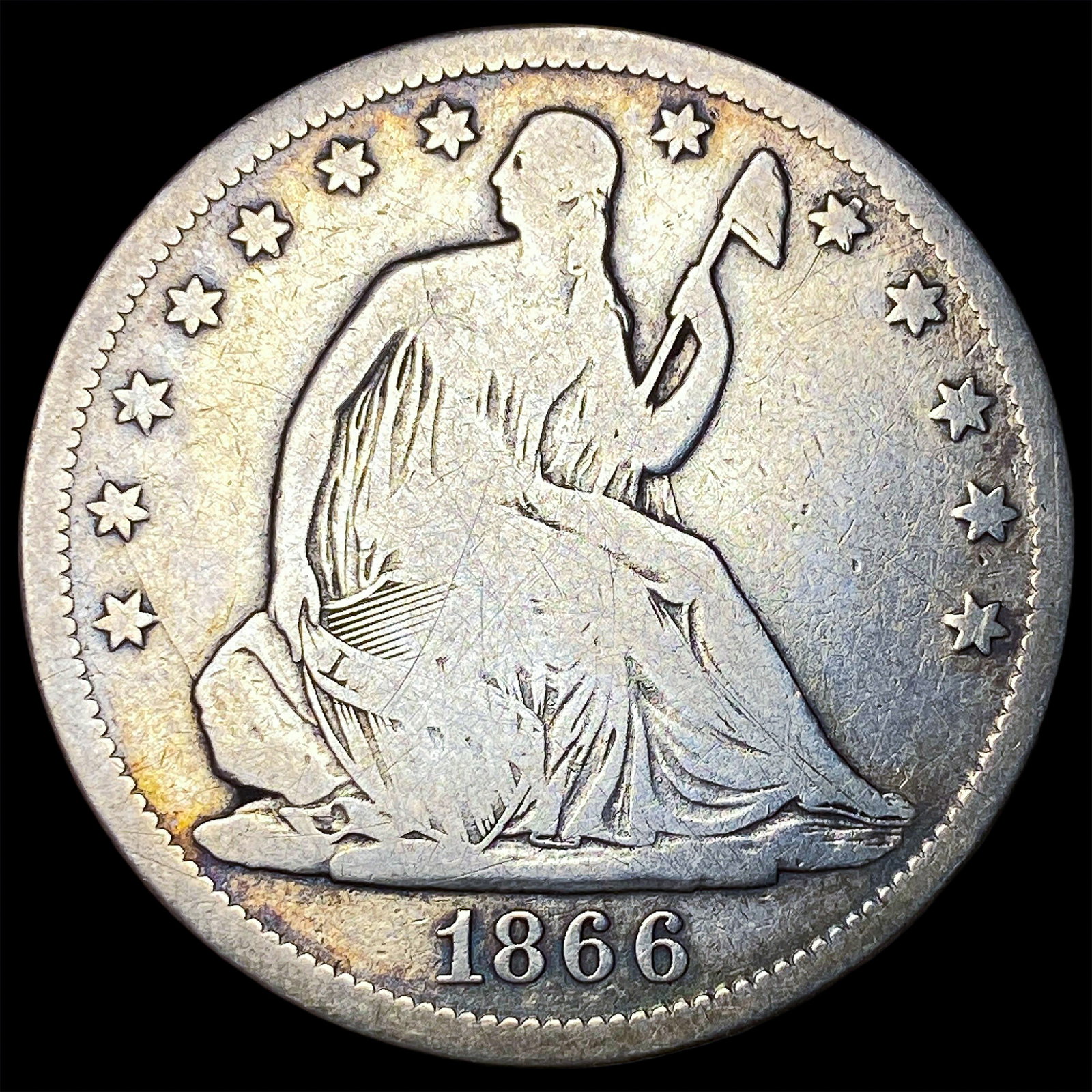 1866 Seated Liberty Half Dollar ABOUT UNCIRCULATED: 1866 Seated Liberty Half Dollar ABOUT UNCIRCULATED