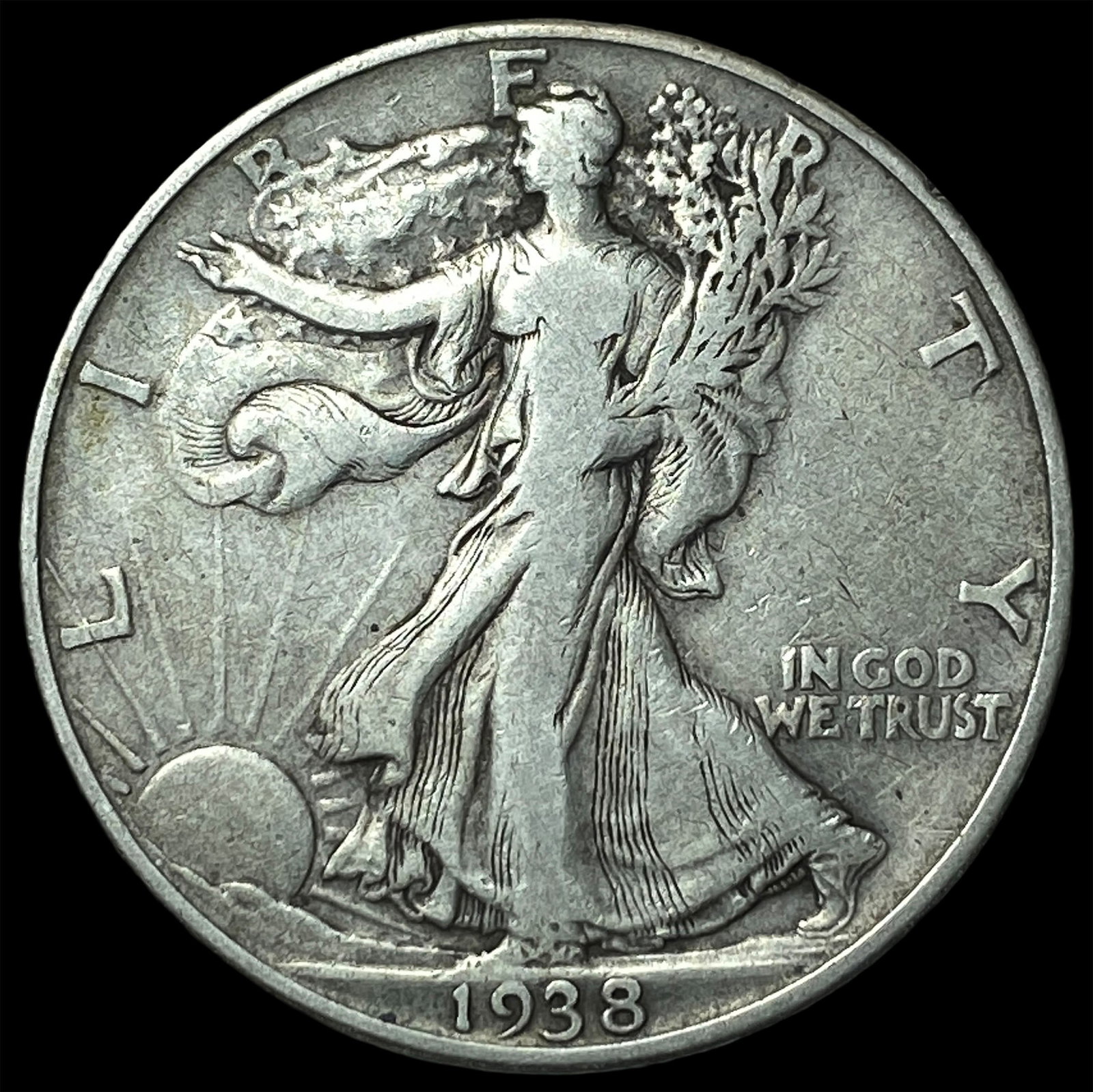 1938-D Silver Walking Liberty Half Dollar ABOUT UNCIRCULATED: 1938-D Silver Walking Liberty Half Dollar ABOUT UNCIRCULATED