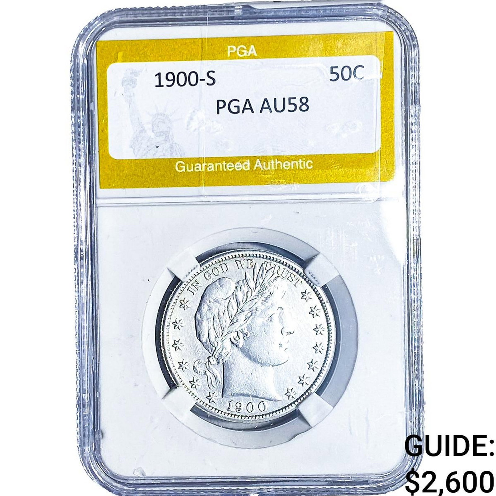 1900-S Barber Half Dollar PGA AU58: 1900-S Barber Half Dollar PGA AU58