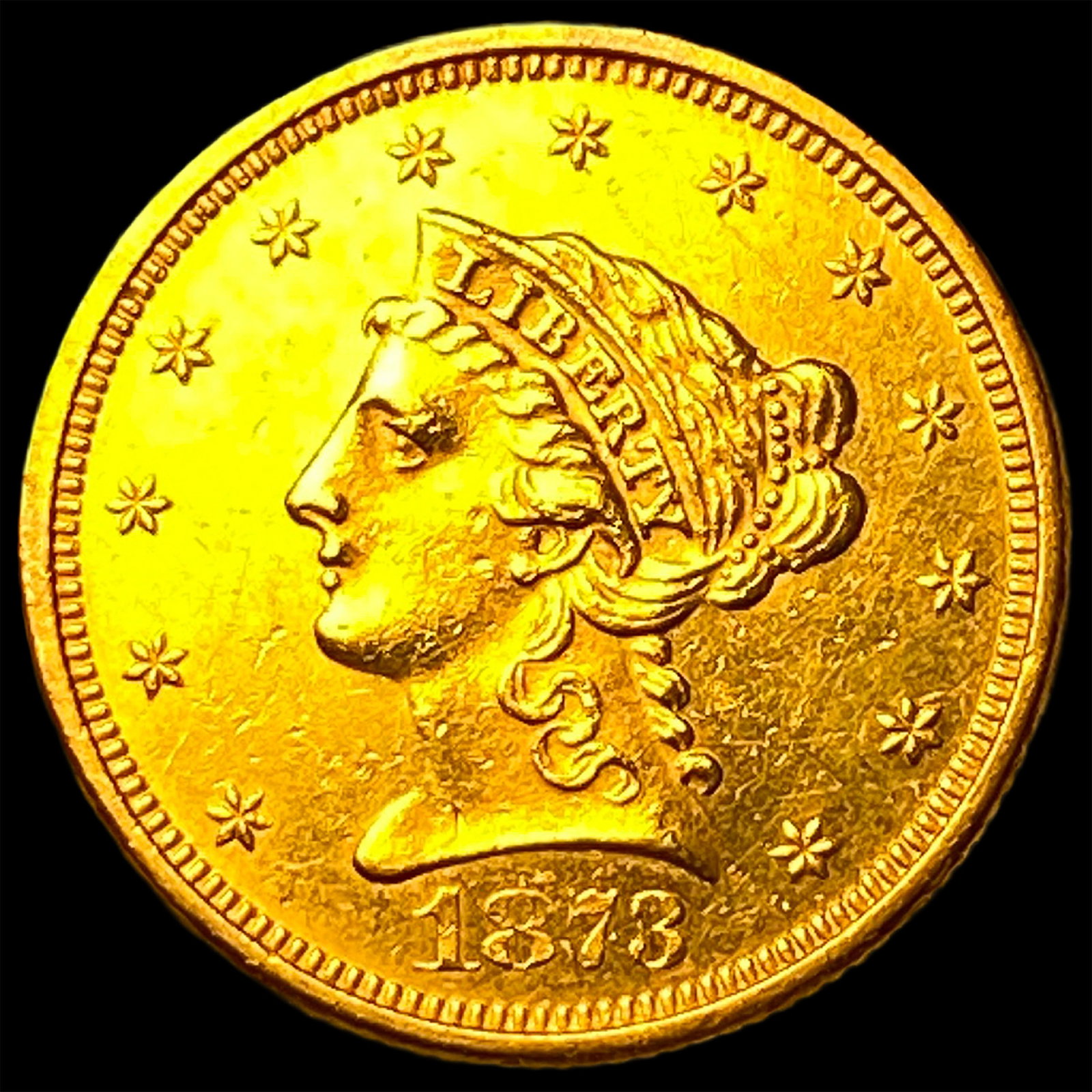 1873 Gold $2.50 Liberty Head Quarter Eagle CLOSELY UNCIRCULATED: 1873 Gold $2.50 Liberty Head Quarter Eagle CLOSELY UNCIRCULATED