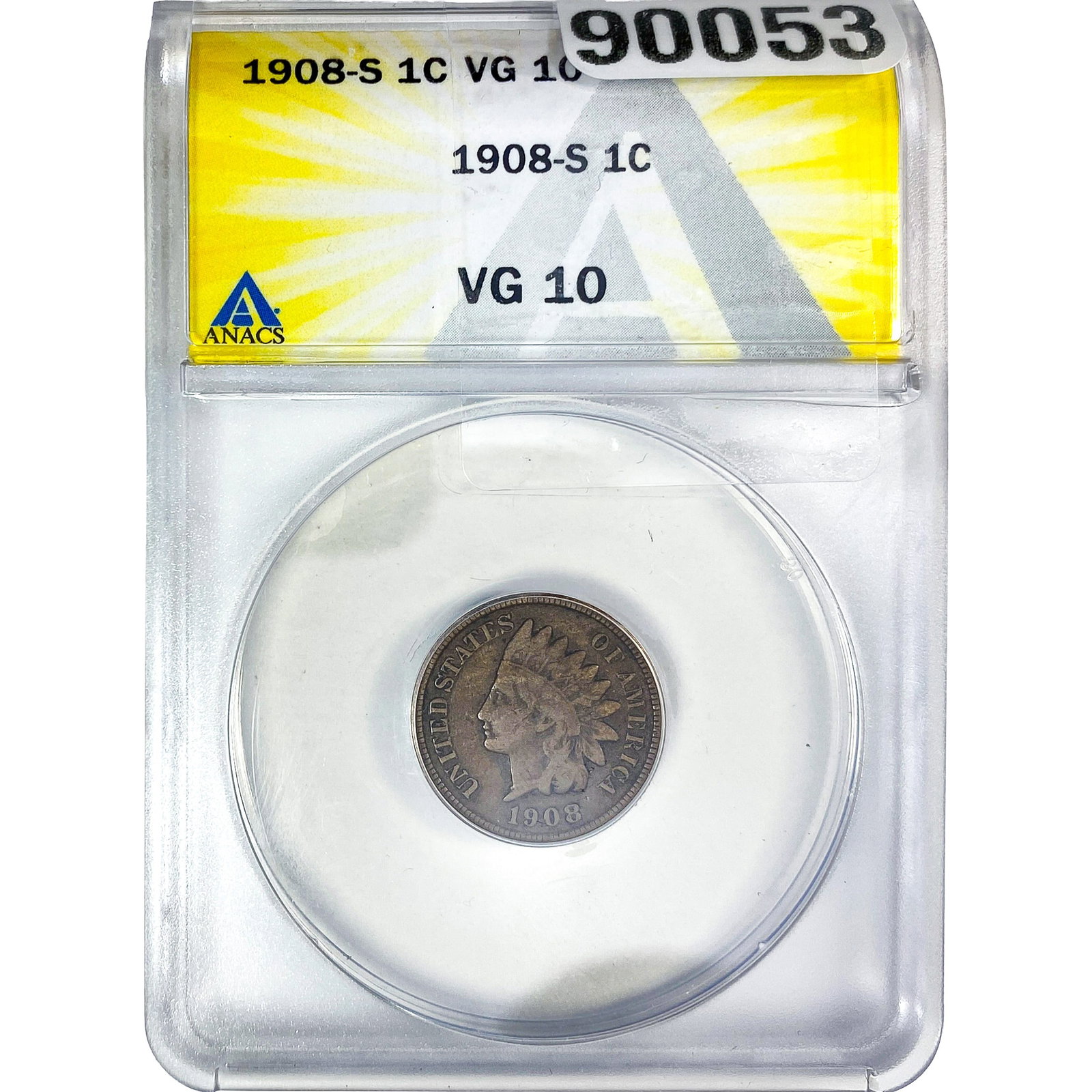 1908-S Indian Head Cent ANACS VG10: 1908-S Indian Head Cent ANACS VG10