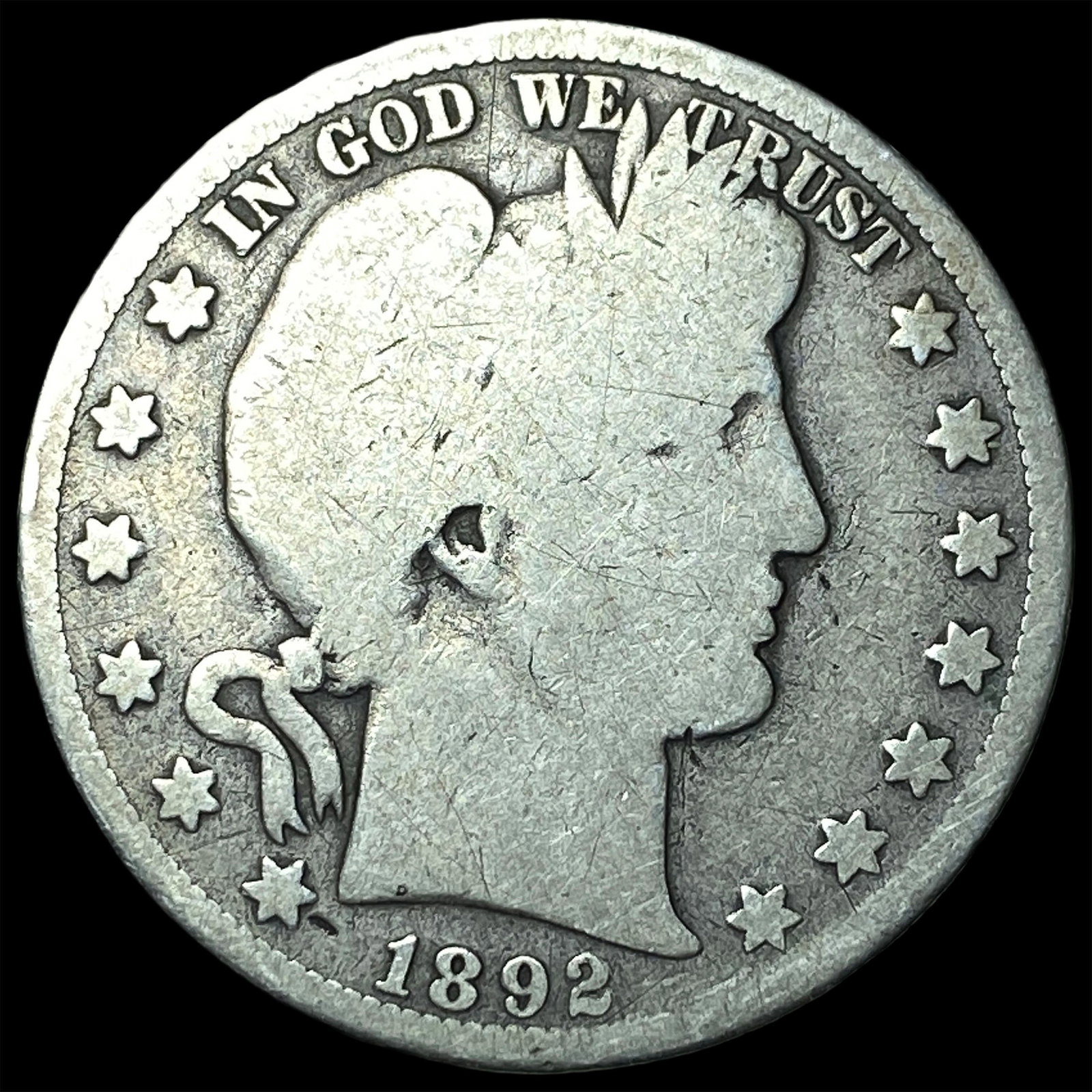 1892 Silver Half Dollar (Barber) NICELY CIRCULATED: 1892 Silver Half Dollar (Barber) NICELY CIRCULATED