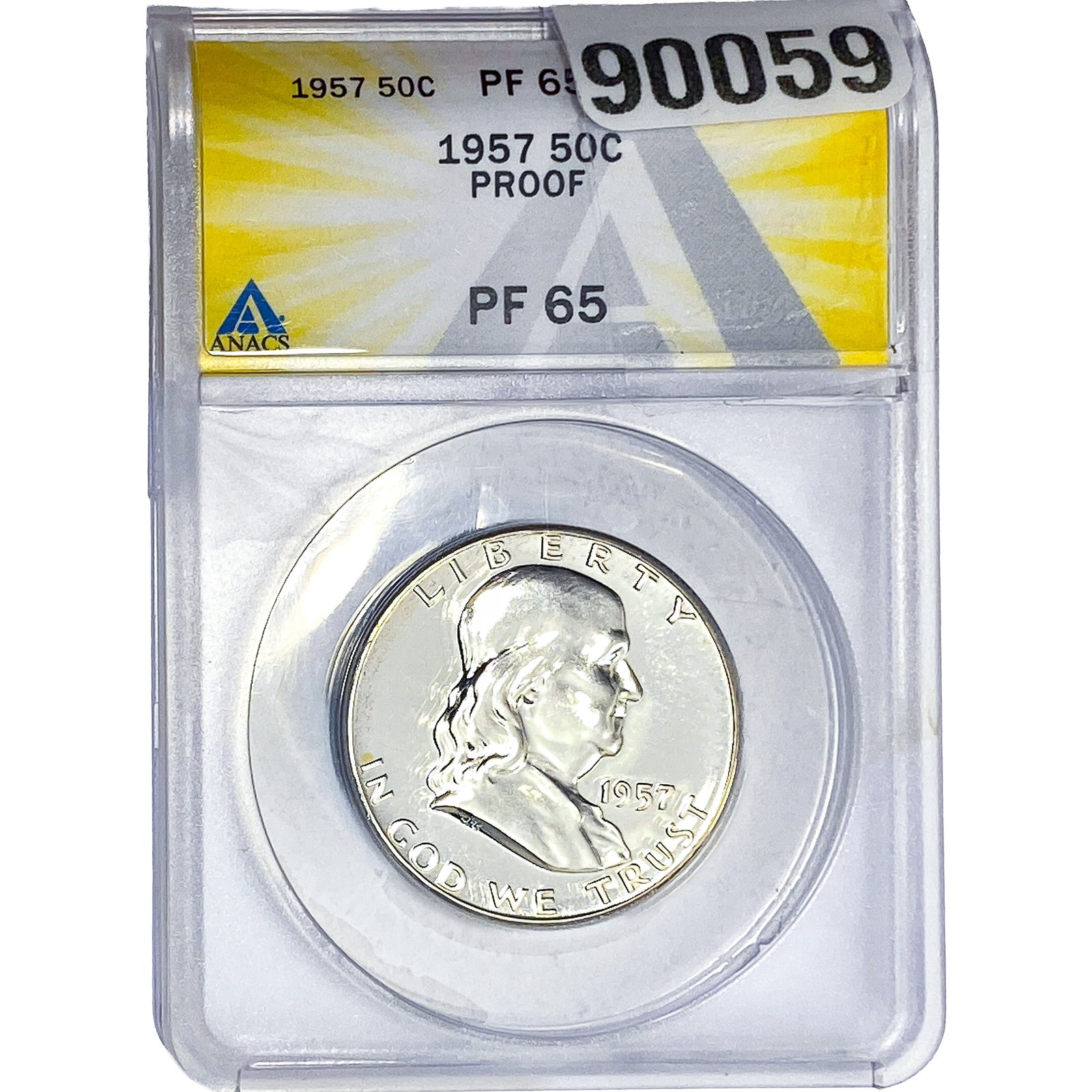 1957 Franklin Half Dollar ANACS PF65 PROOF: 1957 Franklin Half Dollar ANACS PF65 PROOF