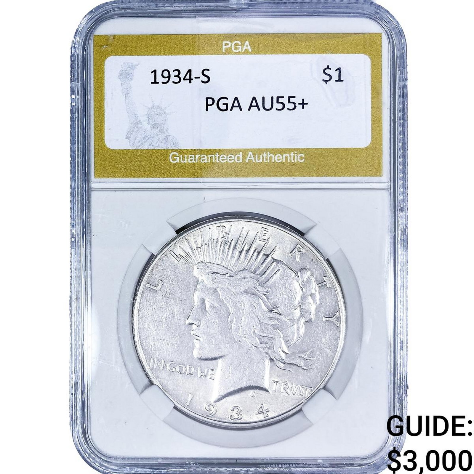 1934-S Silver Peace Dollar PGA AU55+ (1 of 2)