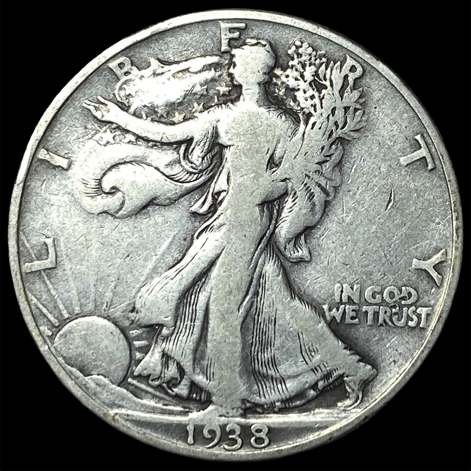 1938-D Silver Walking Liberty Half Dollar NICELY CIRCULATED: 1938-D Silver Walking Liberty Half Dollar NICELY CIRCULATED