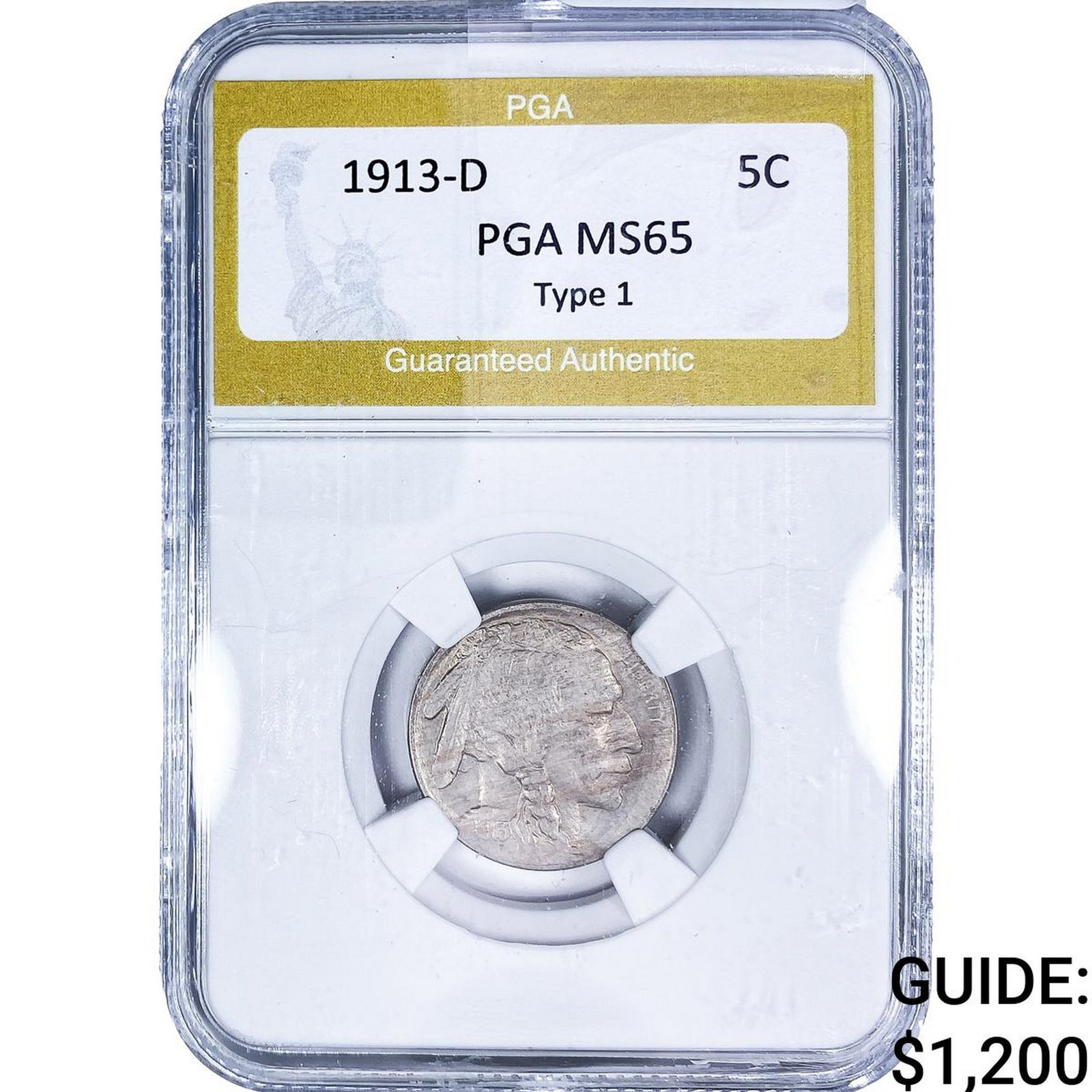 1913-D Buffalo Nickel PGA MS65 Type 1: 1913-D Buffalo Nickel PGA MS65 Type 1